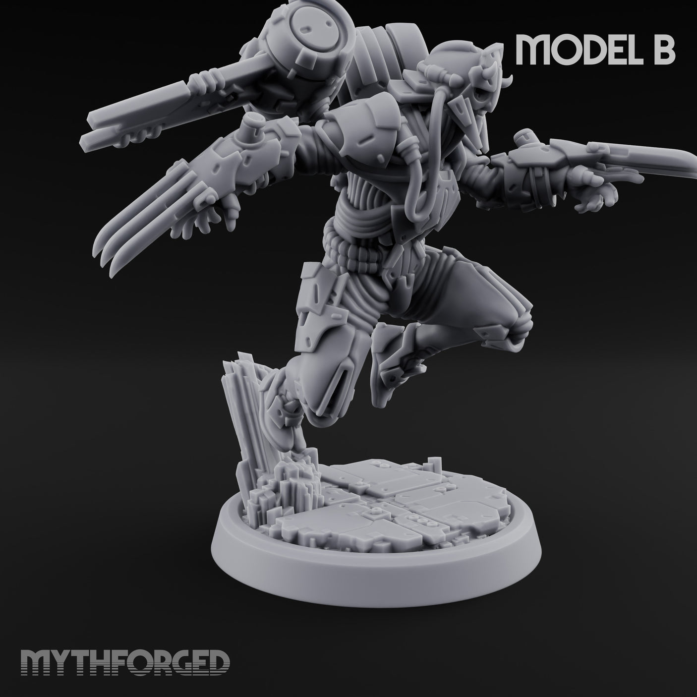 Gun Toting Leaping Warforged Trooper B Miniature for Dungeons and Dragons, Pathfinder or other TTRPGs