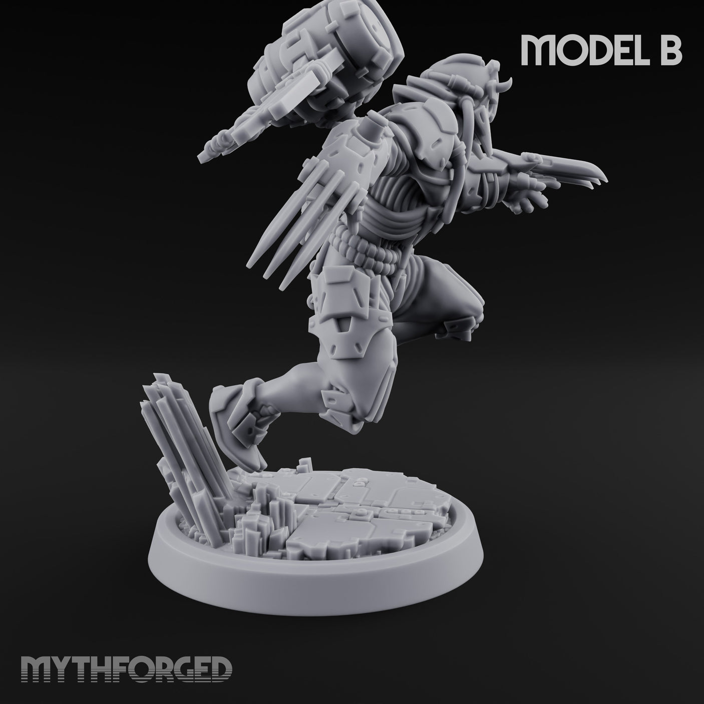 Gun Toting Leaping Warforged Trooper B Miniature for Dungeons and Dragons, Pathfinder or other TTRPGs