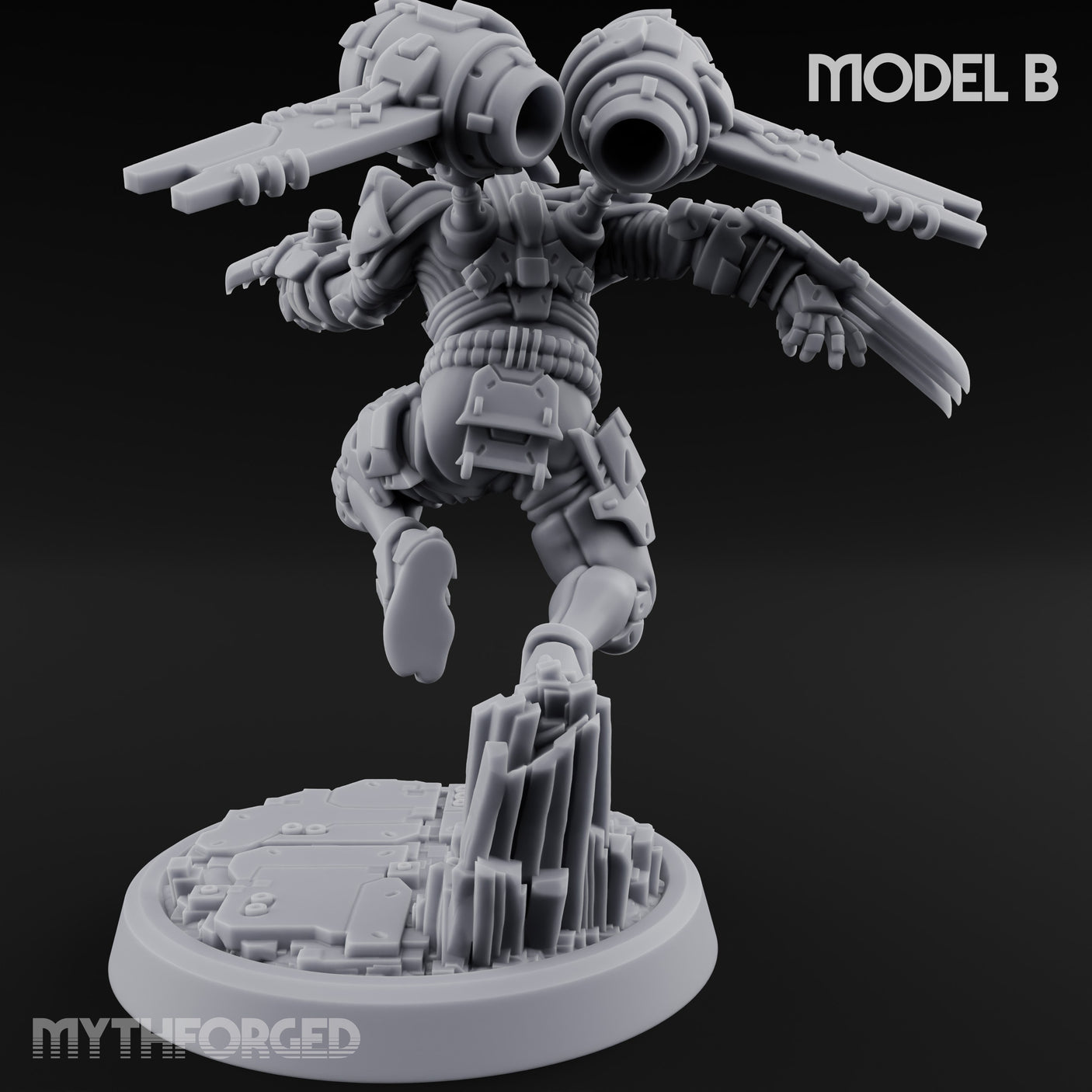 Gun Toting Leaping Warforged Trooper B Miniature for Dungeons and Dragons, Pathfinder or other TTRPGs