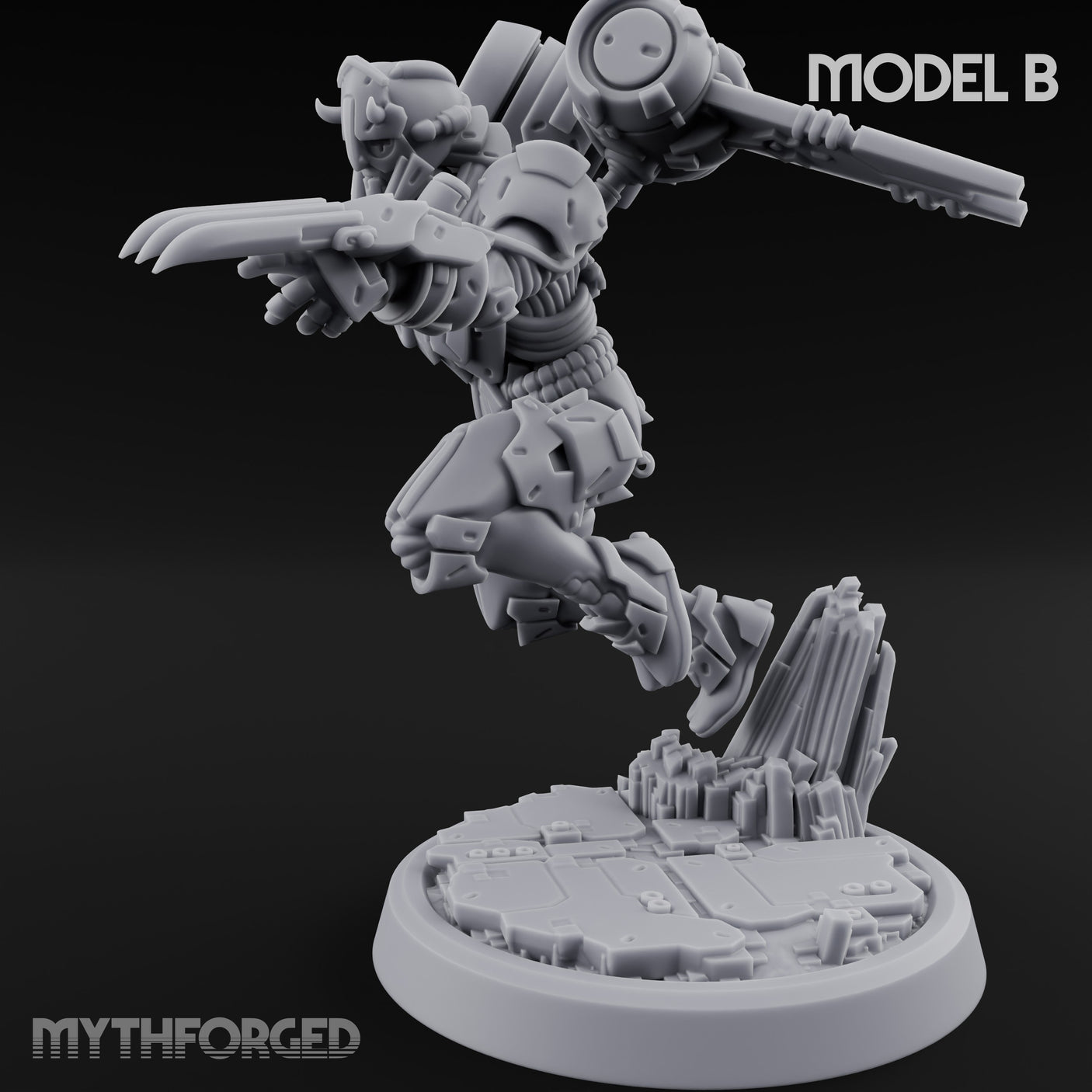 Gun Toting Leaping Warforged Trooper B Miniature for Dungeons and Dragons, Pathfinder or other TTRPGs