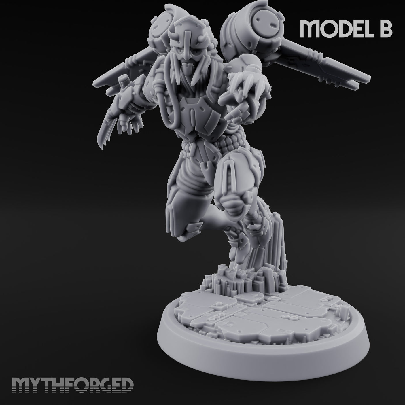 Gun Toting Leaping Warforged Trooper B Miniature for Dungeons and Dragons, Pathfinder or other TTRPGs