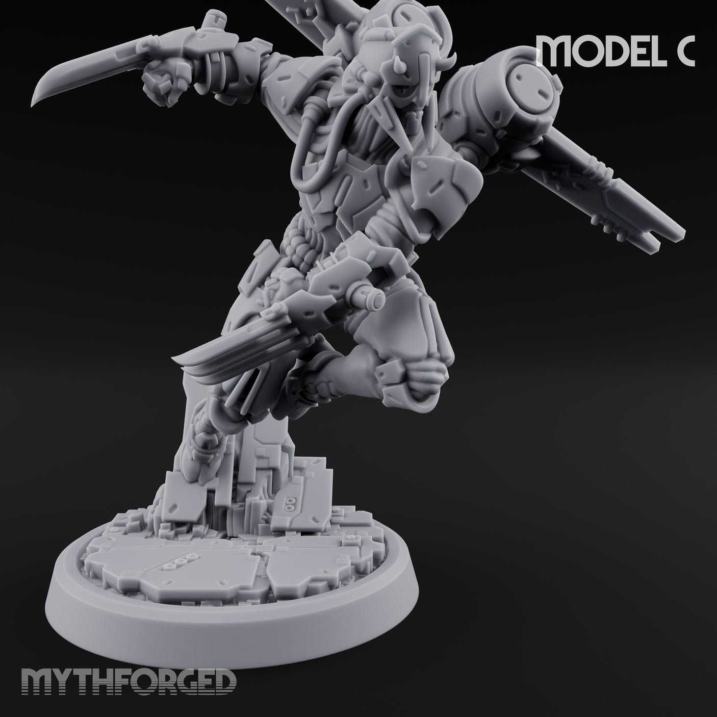 Gun Toting Leaping Warforged Trooper C Miniature for Dungeons and Dragons, Pathfinder or other TTRPGs