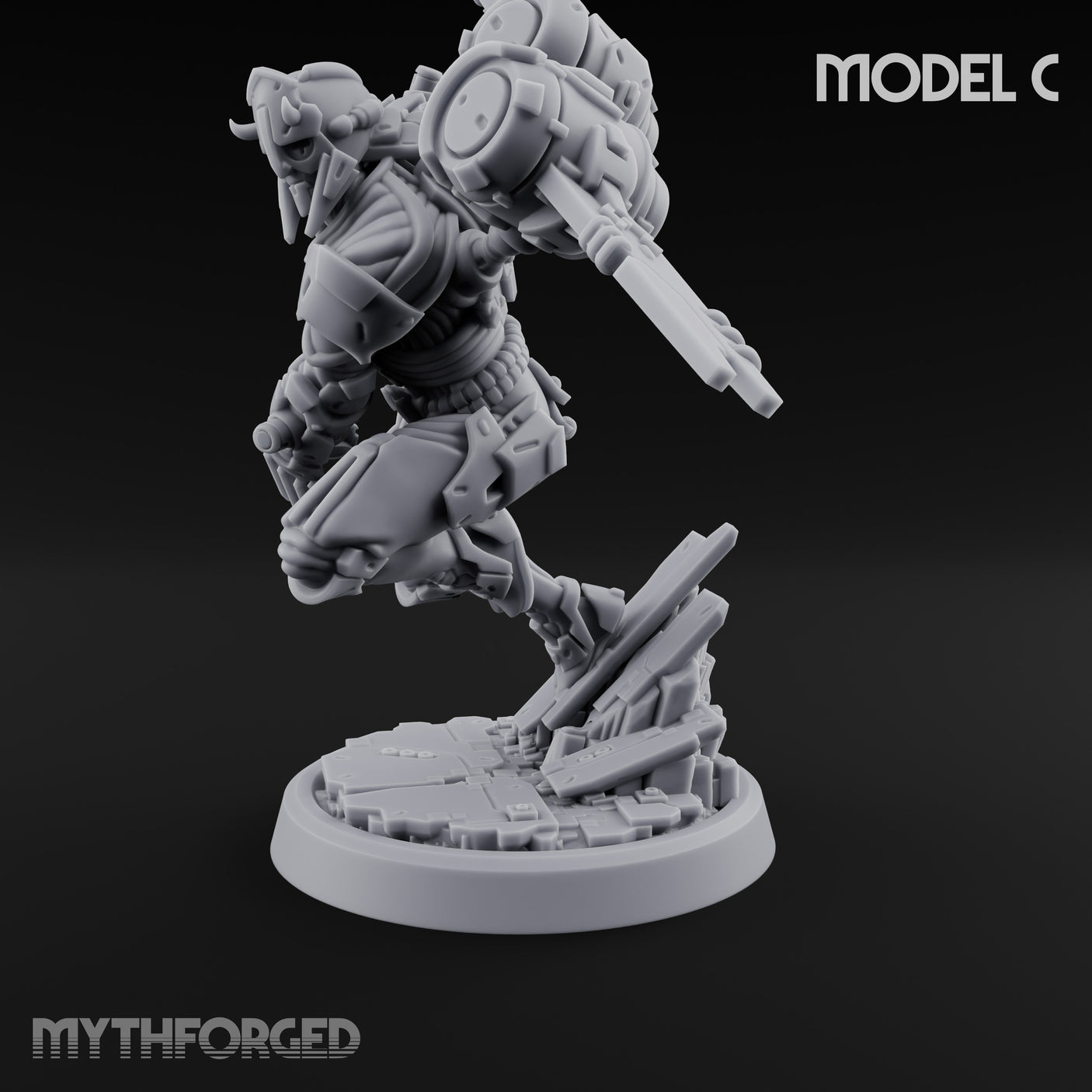 Gun Toting Leaping Warforged Trooper C Miniature for Dungeons and Dragons, Pathfinder or other TTRPGs