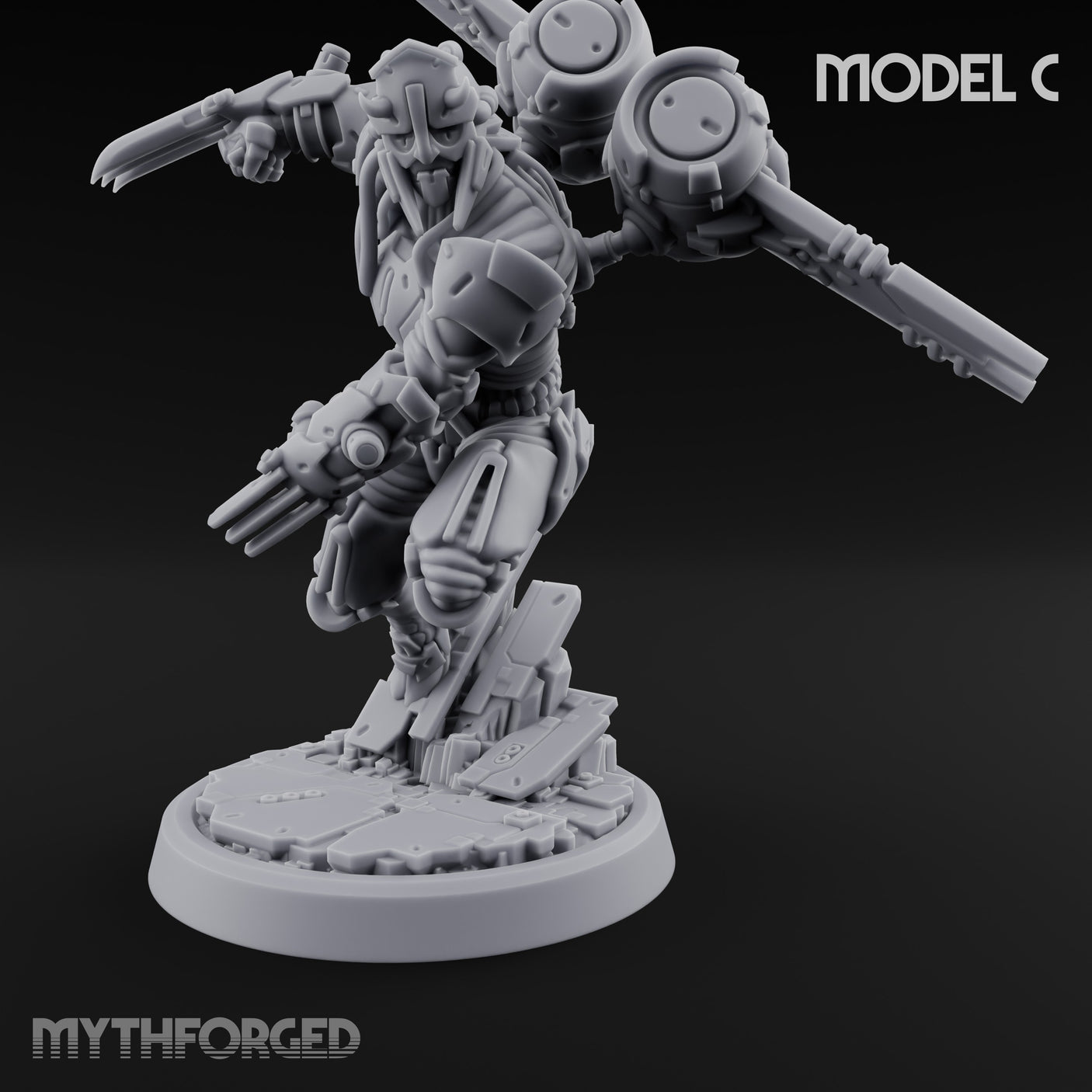 Gun Toting Leaping Warforged Trooper C Miniature for Dungeons and Dragons, Pathfinder or other TTRPGs