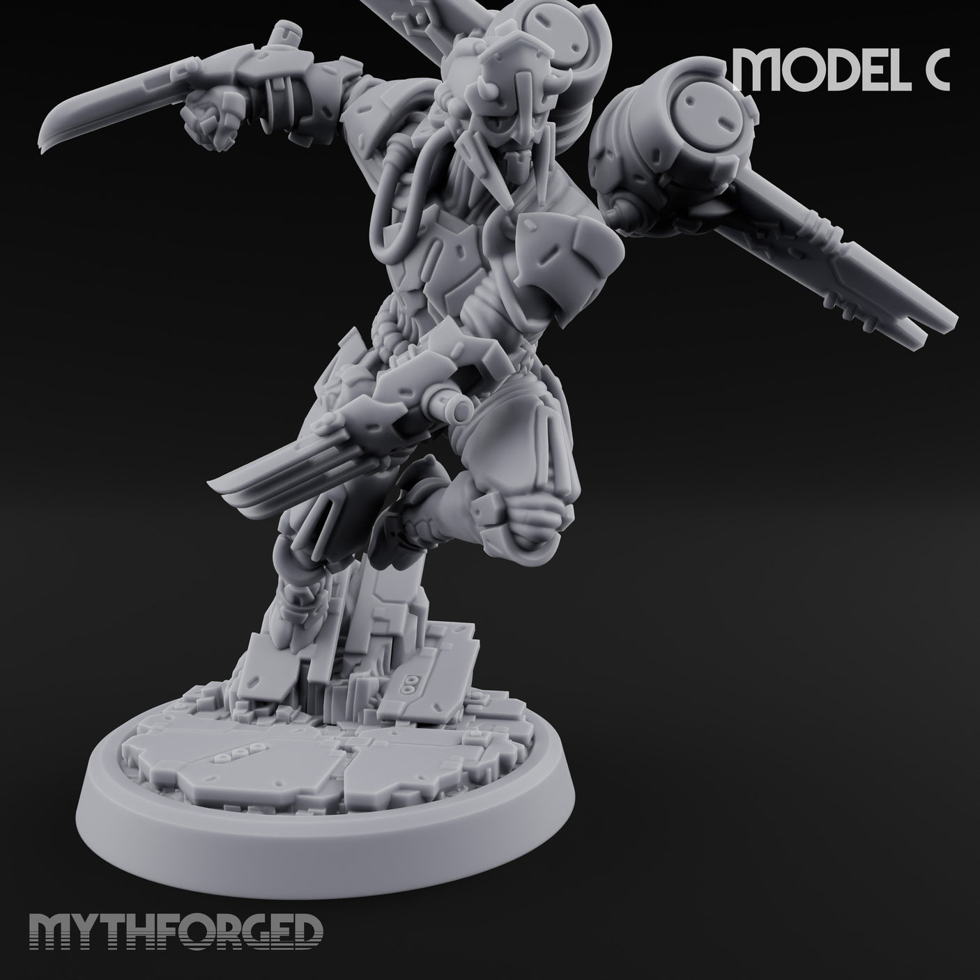 Gun Toting Leaping Warforged Trooper C Miniature for Dungeons and Dragons, Pathfinder or other TTRPGs