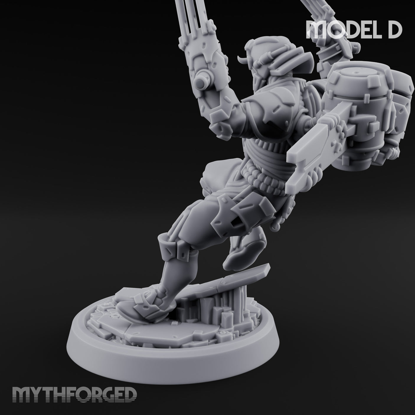 Gun Toting Leaping Warforged Trooper D Miniature for Dungeons and Dragons, Pathfinder or other TTRPGs