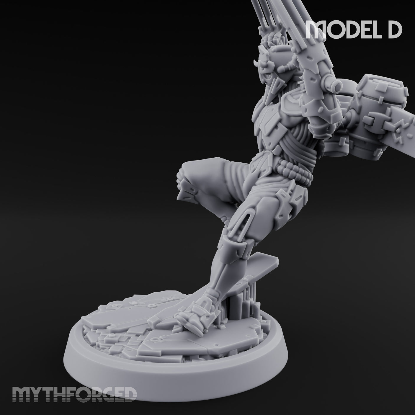 Gun Toting Leaping Warforged Trooper D Miniature for Dungeons and Dragons, Pathfinder or other TTRPGs