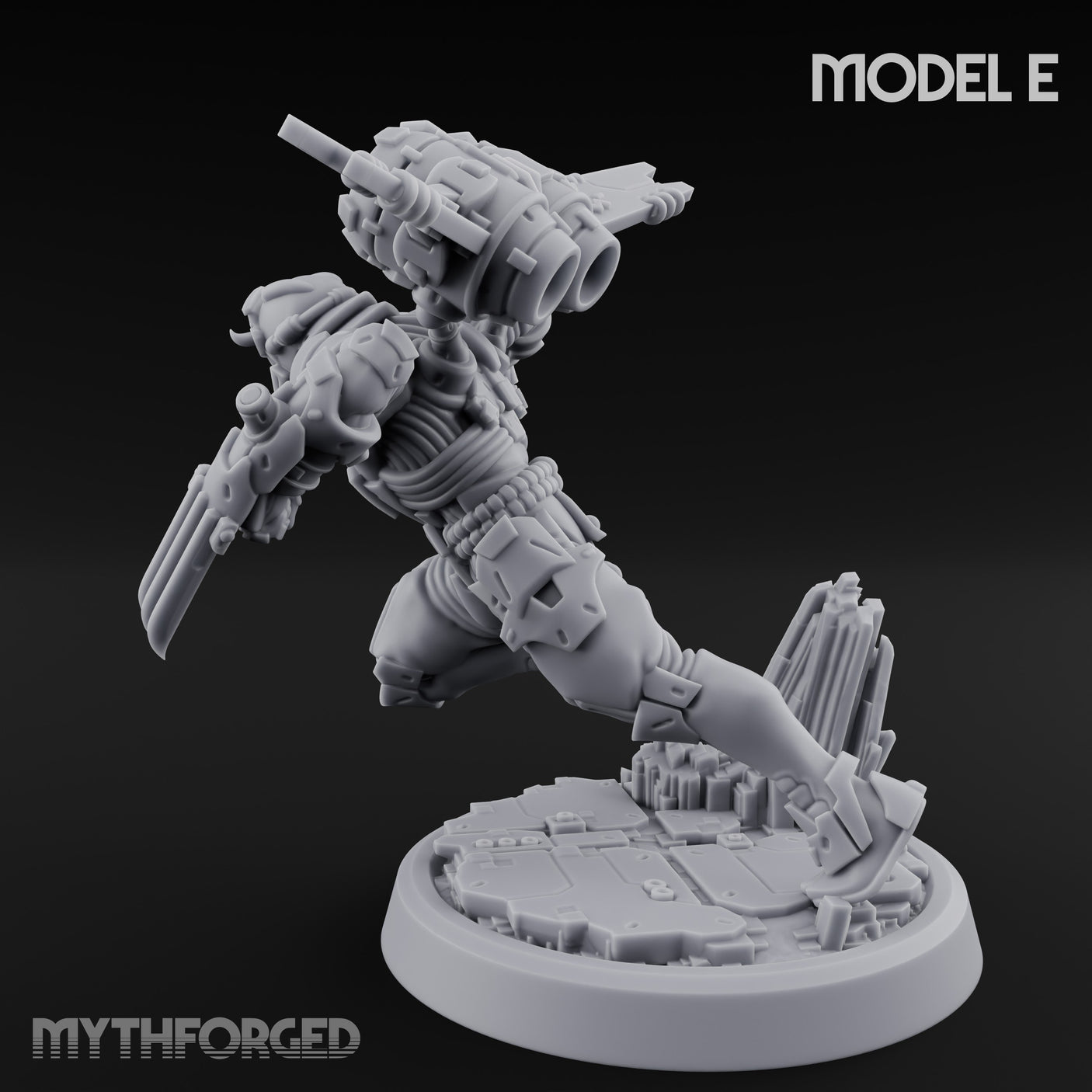 Gun Toting Leaping Warforged Trooper E Miniature for Dungeons and Dragons, Pathfinder or other TTRPGs