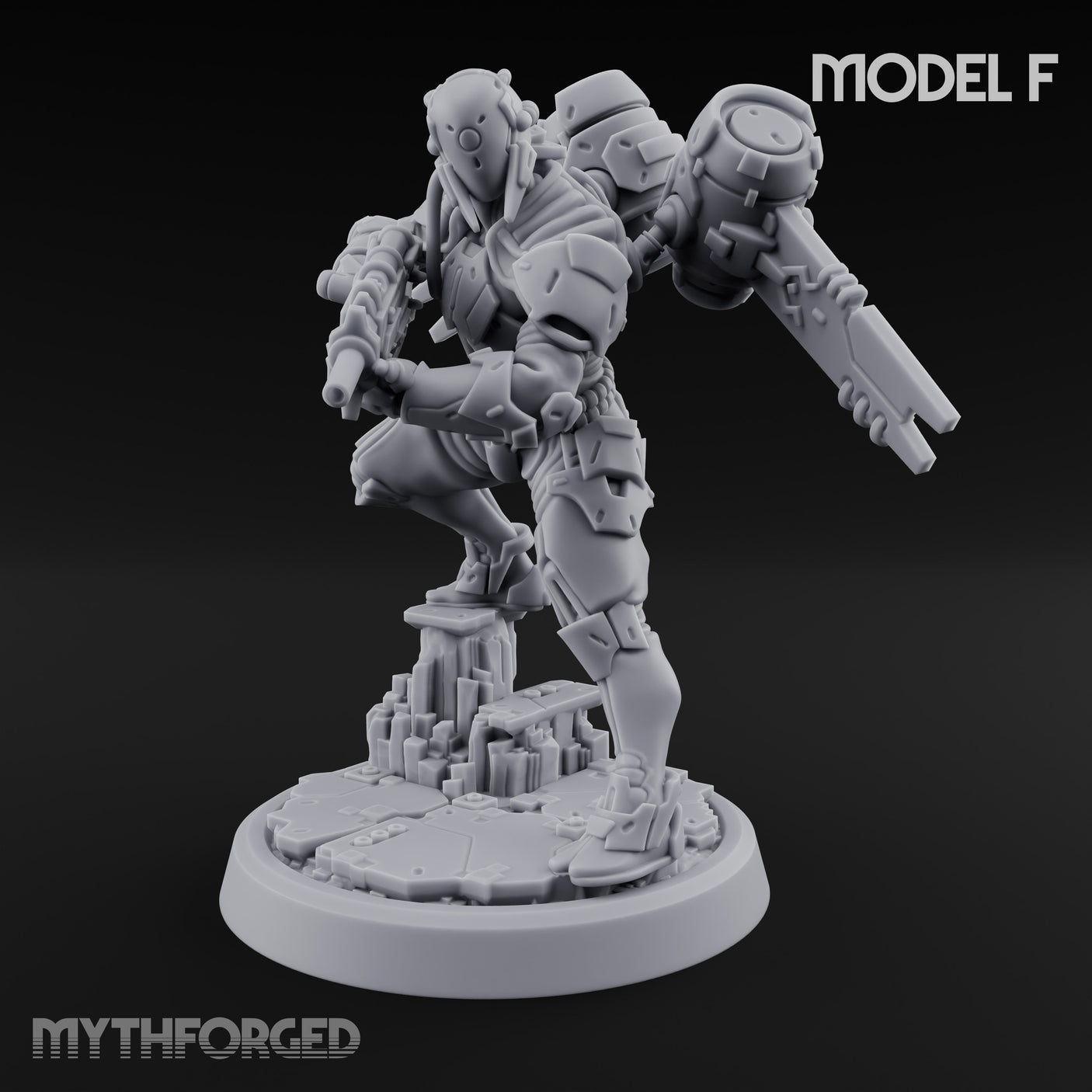 Gun Toting Leaping Warforged Trooper F Miniature for Dungeons and Dragons, Pathfinder or other TTRPGs
