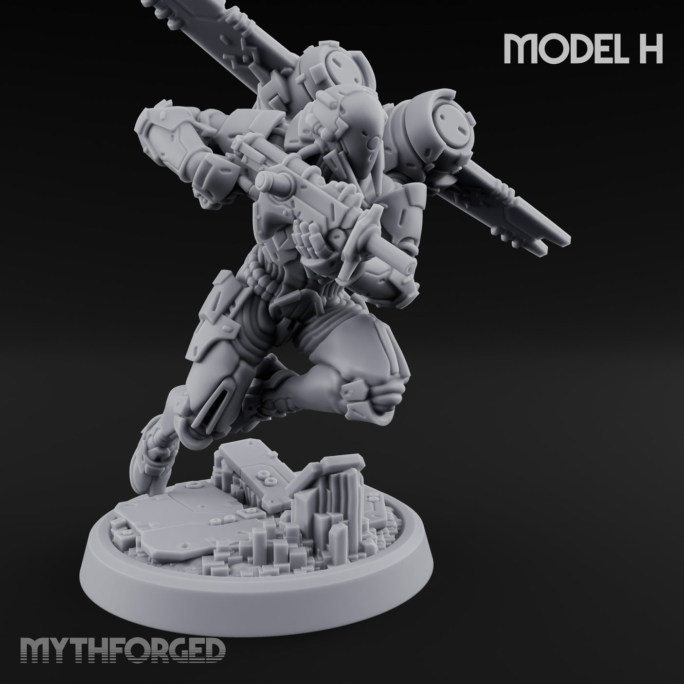 Gun Toting Leaping Warforged Trooper H Miniature for Dungeons and Dragons, Pathfinder or other TTRPGs