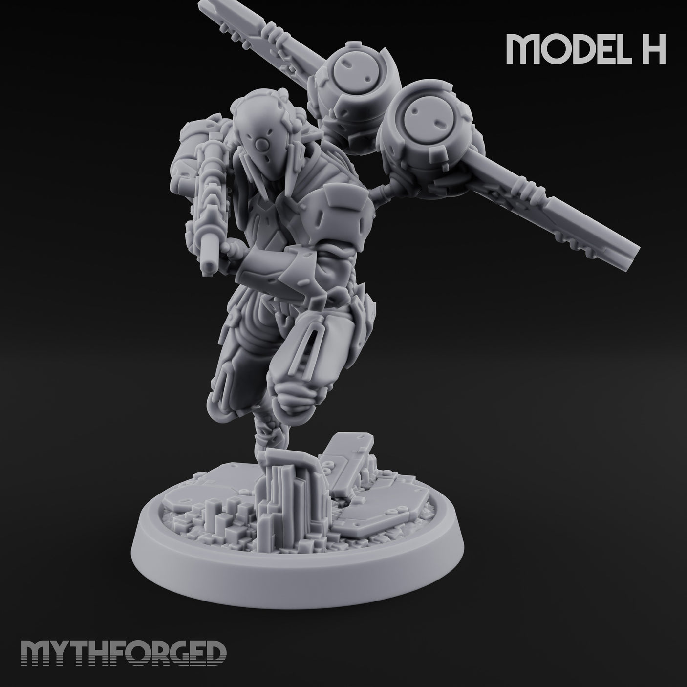 Gun Toting Leaping Warforged Trooper H Miniature for Dungeons and Dragons, Pathfinder or other TTRPGs