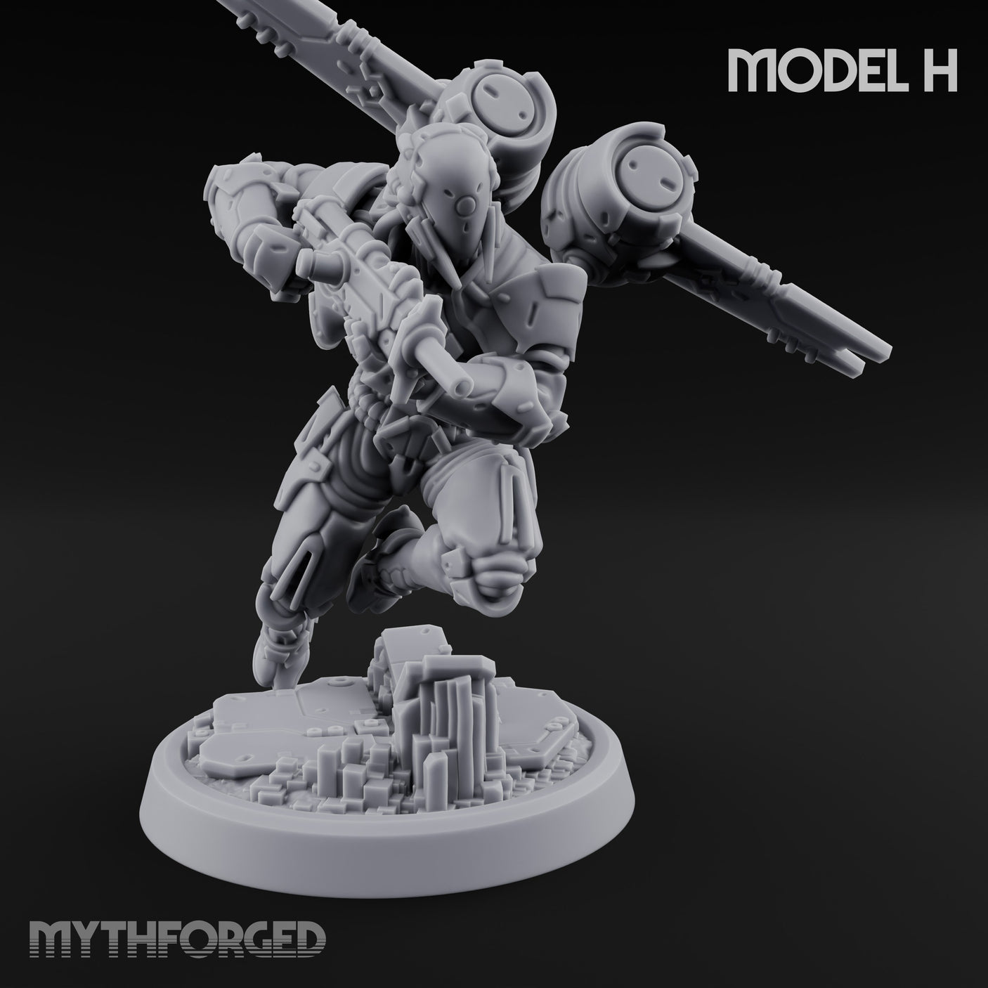 Gun Toting Leaping Warforged Trooper H Miniature for Dungeons and Dragons, Pathfinder or other TTRPGs