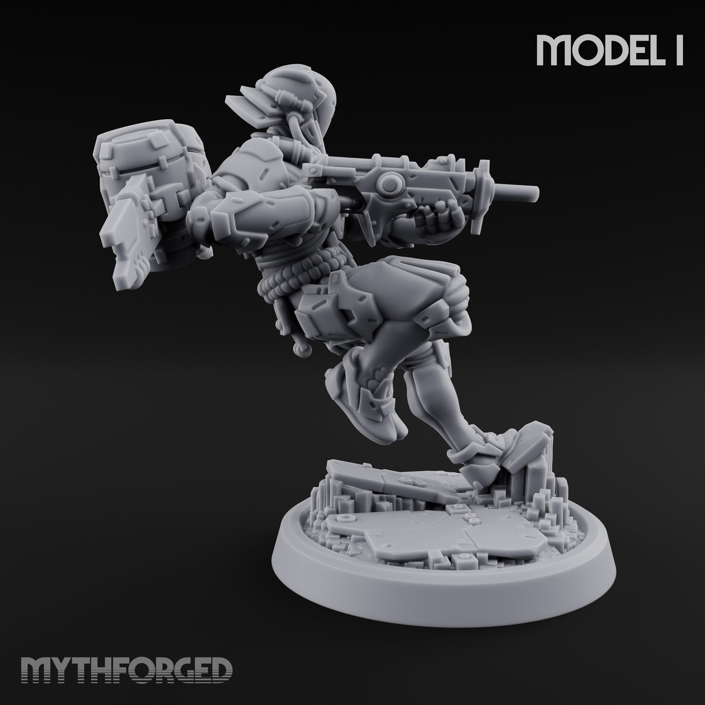 Gun Toting Leaping Warforged Trooper I Miniature for Dungeons and Dragons, Pathfinder or other TTRPGs