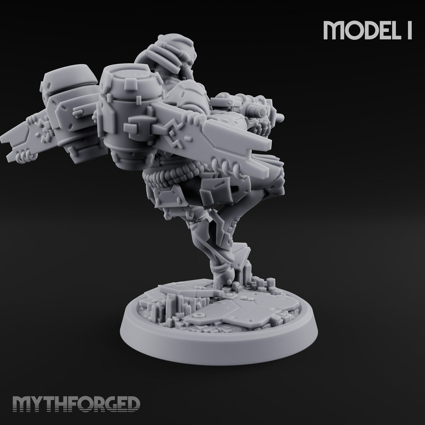 Gun Toting Leaping Warforged Trooper I Miniature for Dungeons and Dragons, Pathfinder or other TTRPGs
