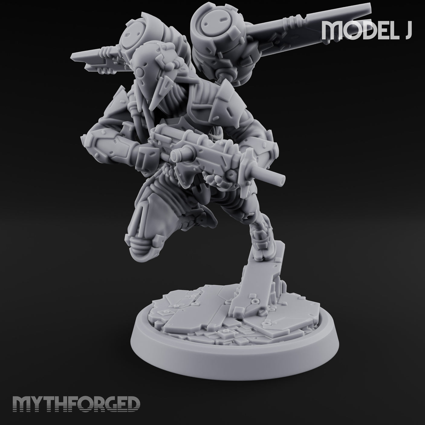 Gun Toting Leaping Warforged Trooper J Miniature for Dungeons and Dragons, Pathfinder or other TTRPGs