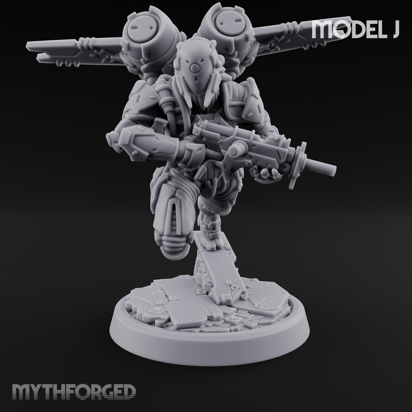 Gun Toting Leaping Warforged Trooper J Miniature for Dungeons and Dragons, Pathfinder or other TTRPGs