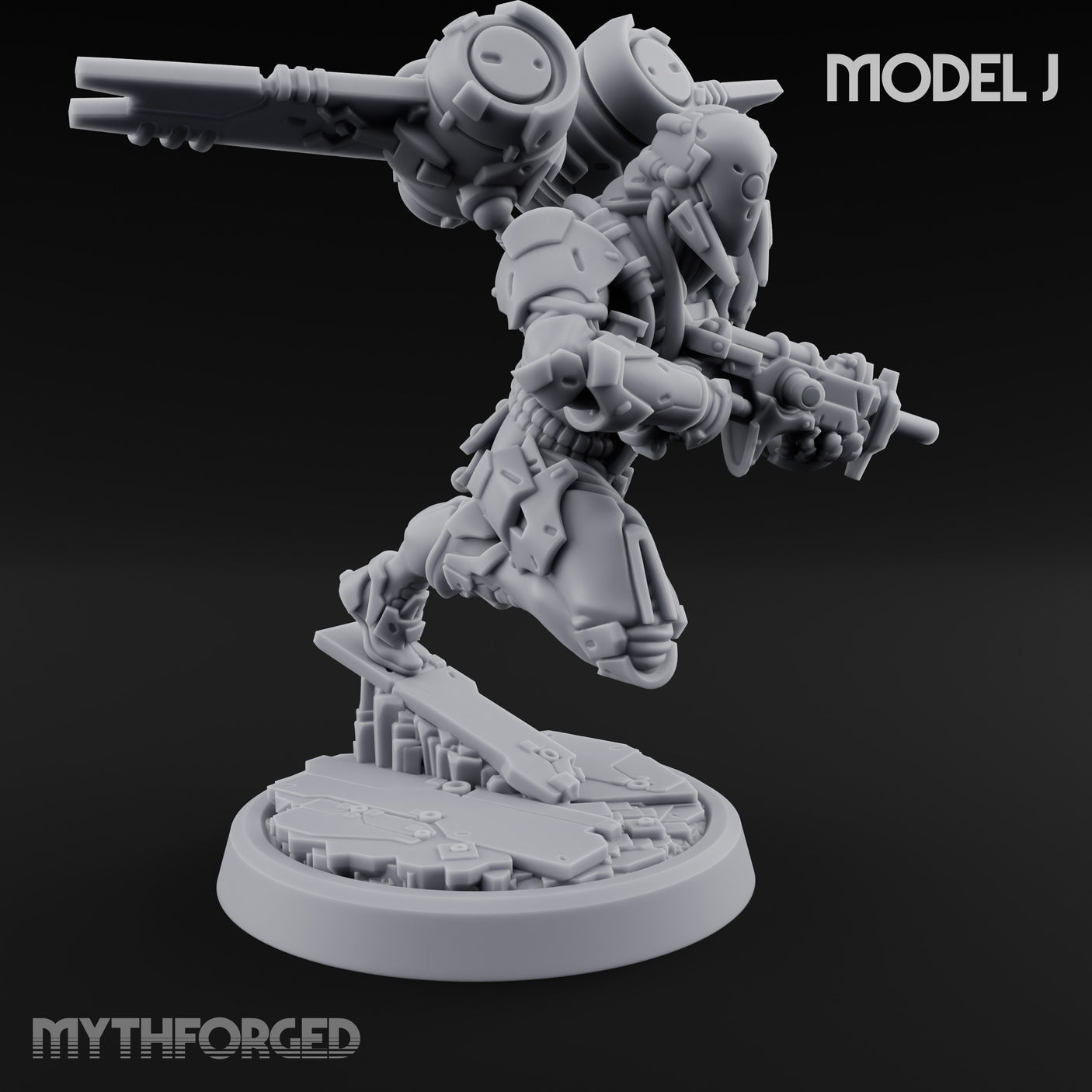 Gun Toting Leaping Warforged Trooper J Miniature for Dungeons and Dragons, Pathfinder or other TTRPGs