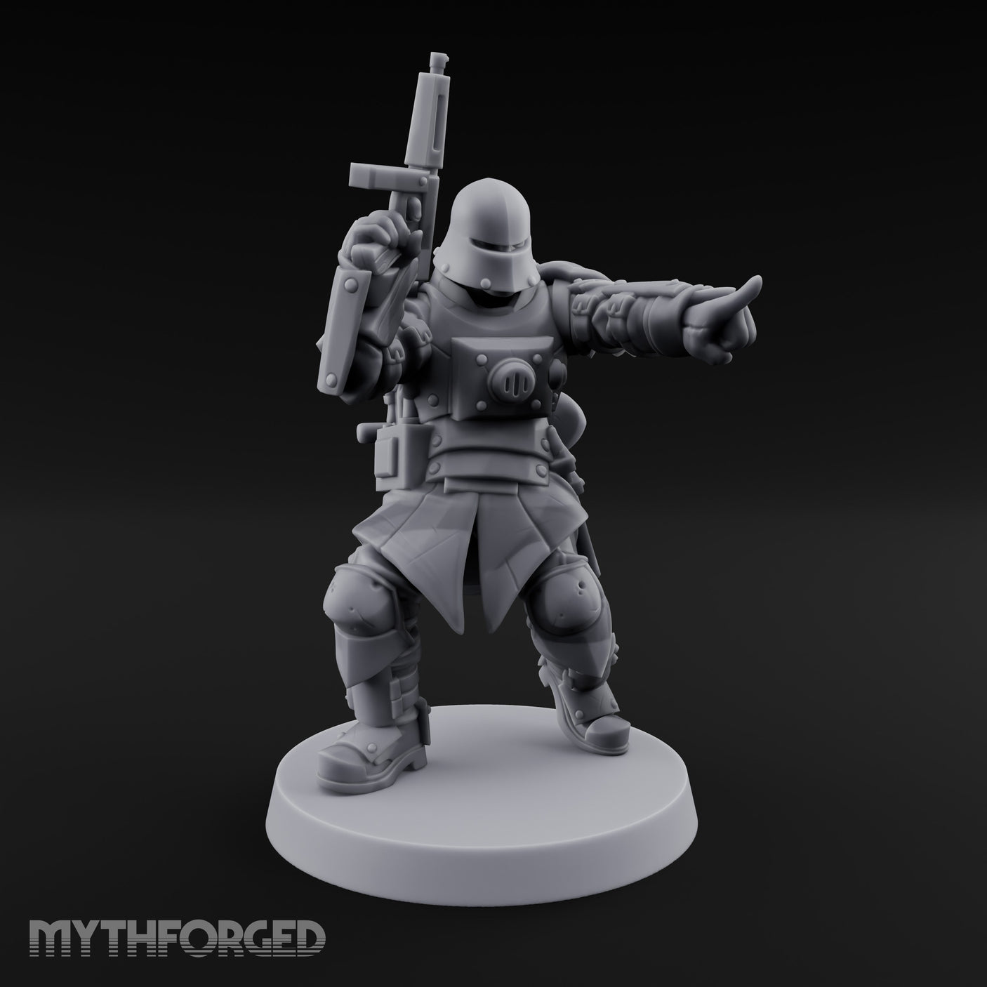 Gun Up Finger Pointing Human Combat Engineer Miniature for Dungeons and Dragons, Pathfinder or other TTRPGs