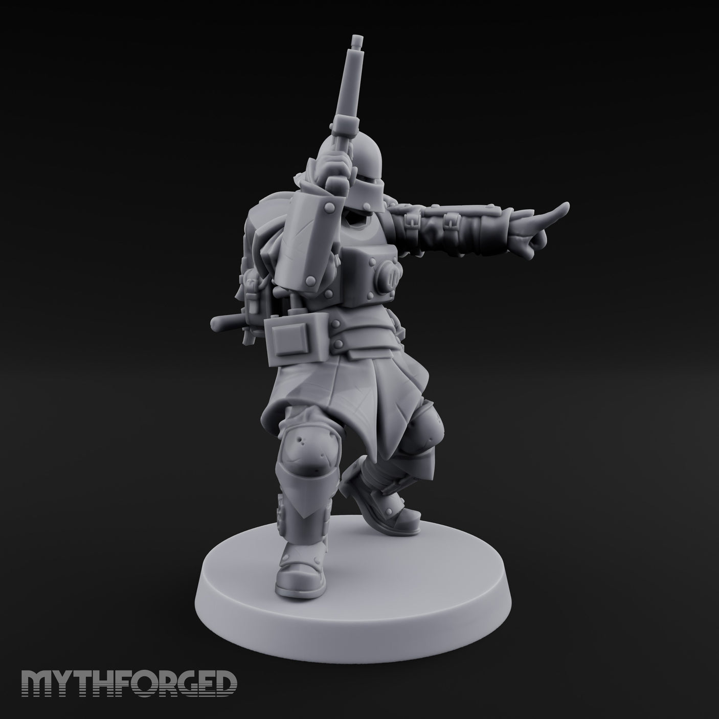 Gun Up Finger Pointing Human Combat Engineer Miniature for Dungeons and Dragons, Pathfinder or other TTRPGs