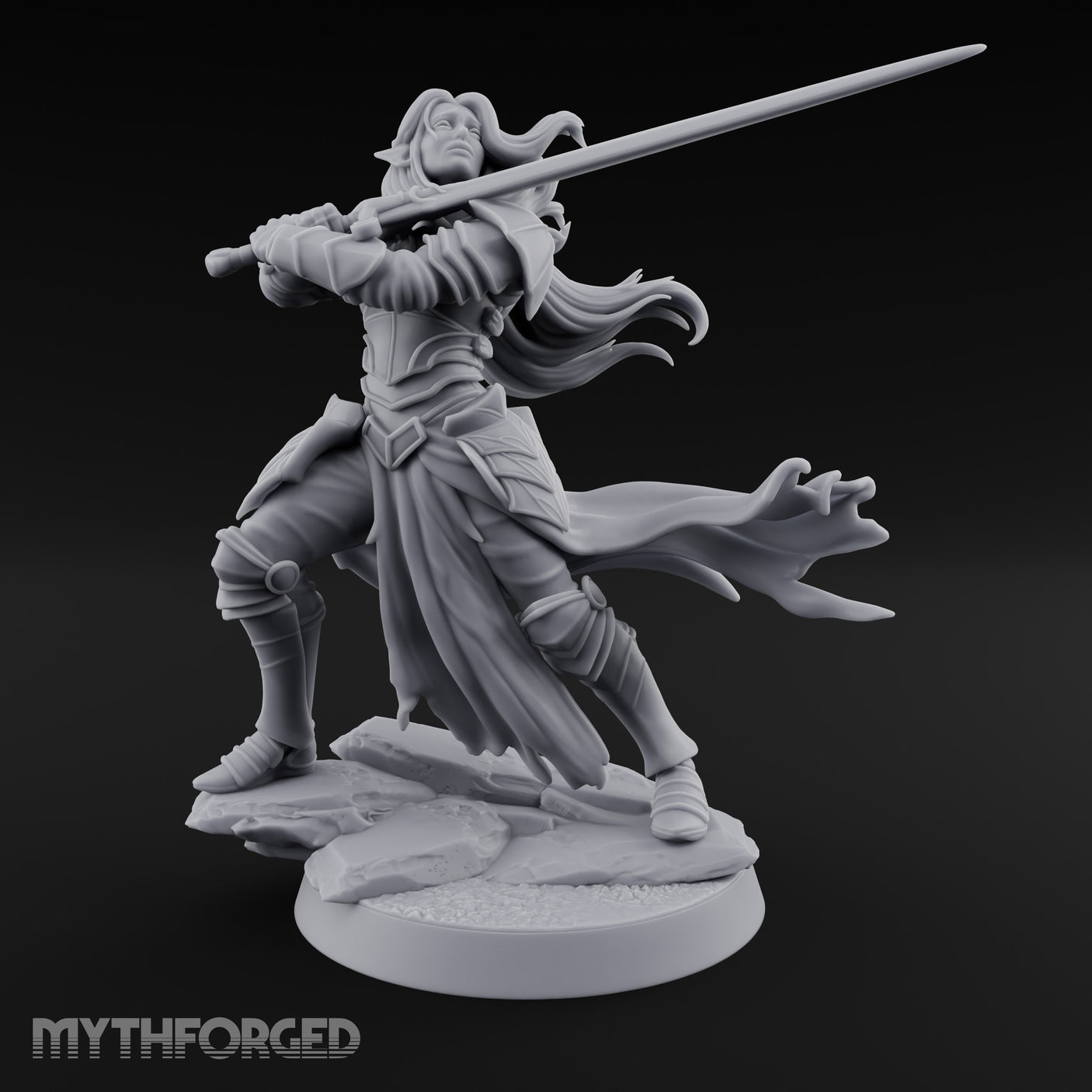 Hair Whipping Sword Raised Elf Swordmaster Miniature for Dungeons and Dragons, Pathfinder or other TTRPGs