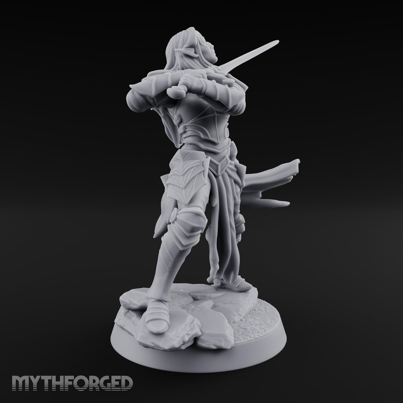 Hair Whipping Sword Raised Elf Swordmaster Miniature for Dungeons and Dragons, Pathfinder or other TTRPGs