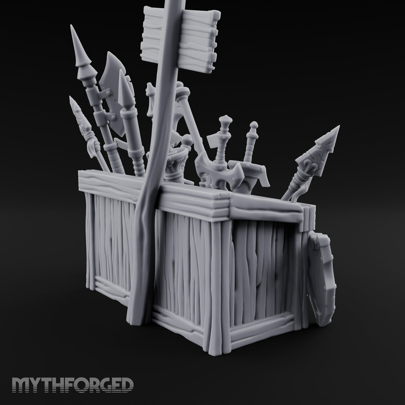 Halberd-Jutting Crossbow-Fronted Adventurer's Weapon Display Stall Miniature for Dungeons and Dragons, Pathfinder or other TTRPGs