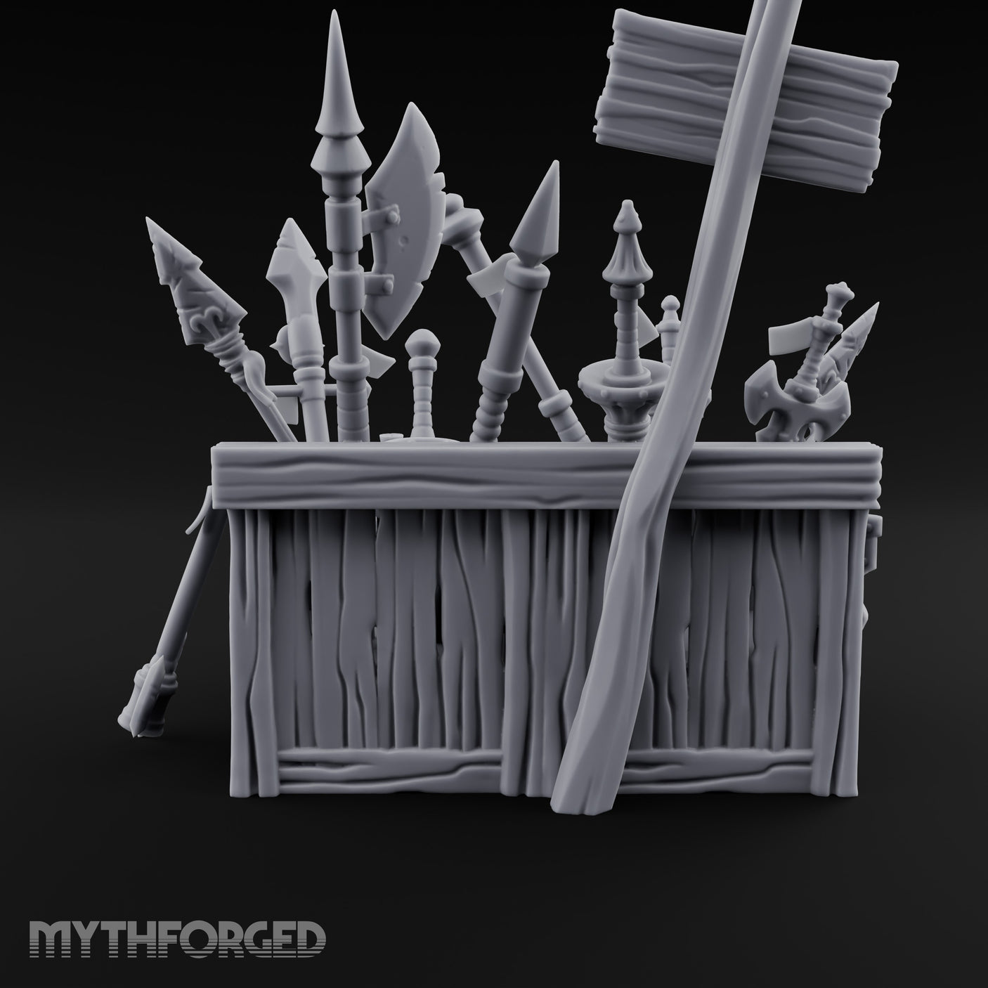 Halberd-Jutting Crossbow-Fronted Adventurer's Weapon Display Stall Miniature for Dungeons and Dragons, Pathfinder or other TTRPGs