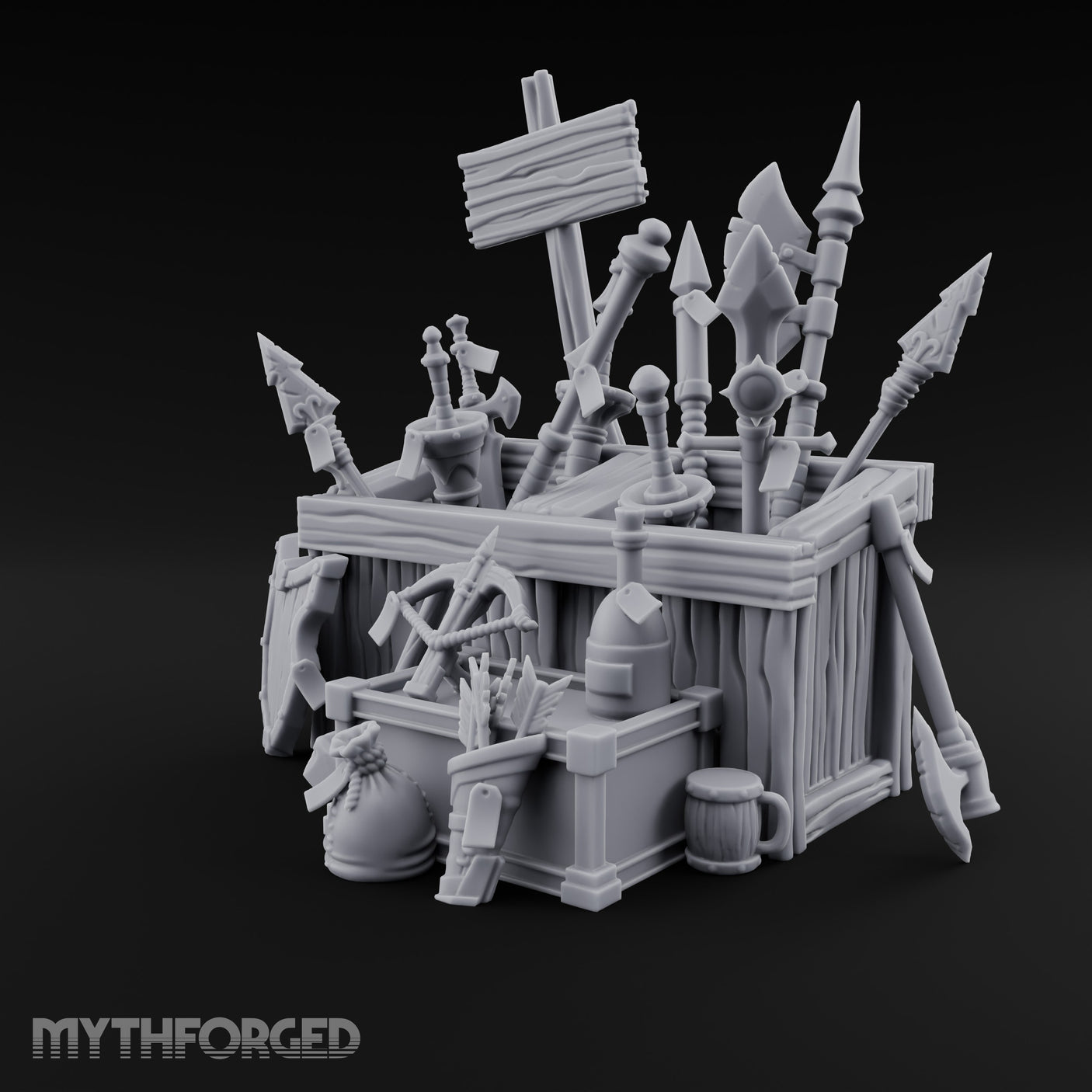 Halberd-Jutting Crossbow-Fronted Adventurer's Weapon Display Stall Miniature for Dungeons and Dragons, Pathfinder or other TTRPGs