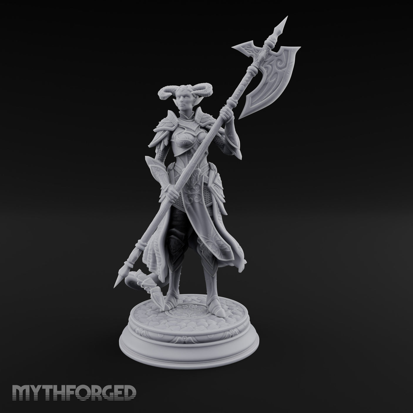 Halberd Twirling Tiefling Warrior Miniature for Dungeons and Dragons, Pathfinder or other TTRPGs