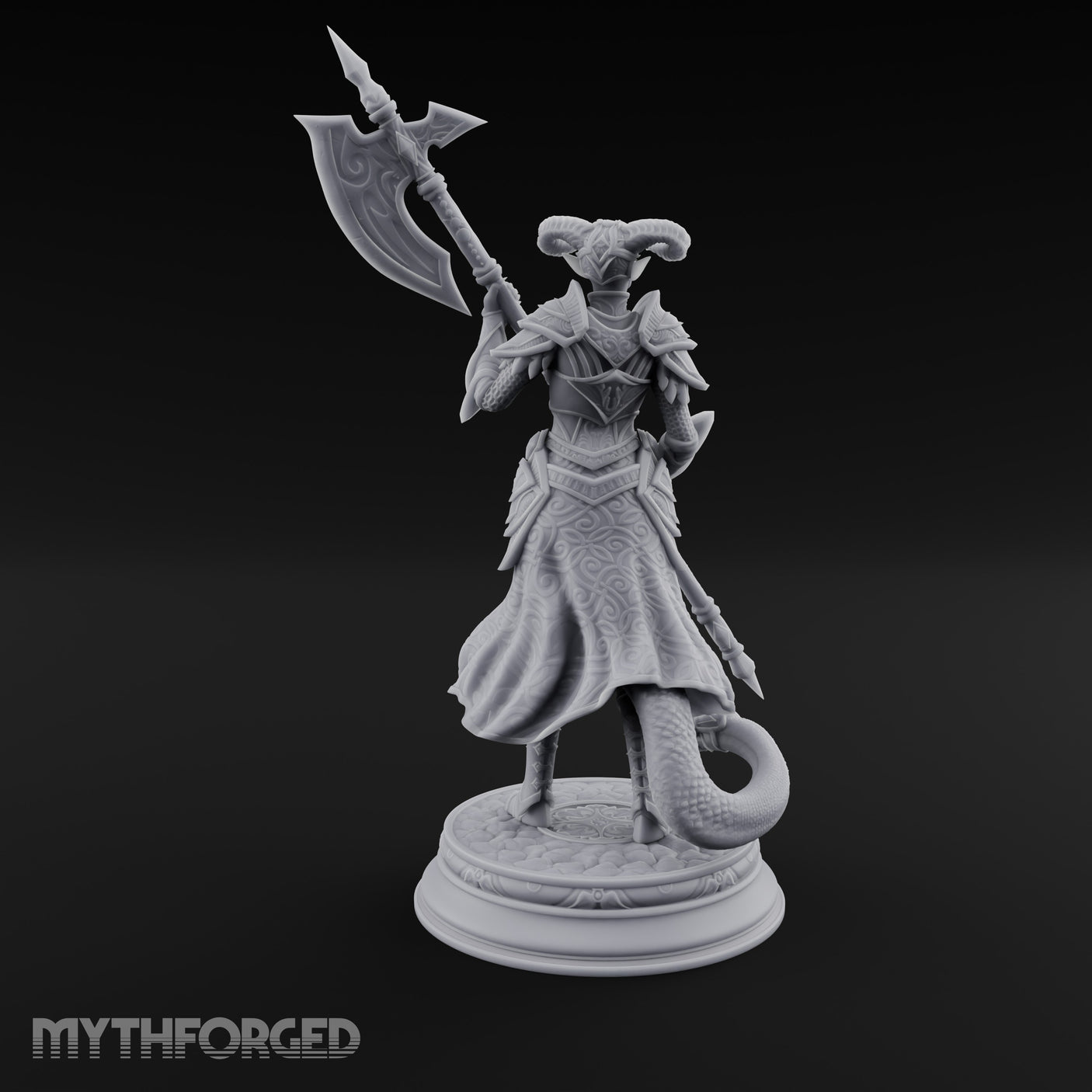 Halberd Twirling Tiefling Warrior Miniature for Dungeons and Dragons, Pathfinder or other TTRPGs