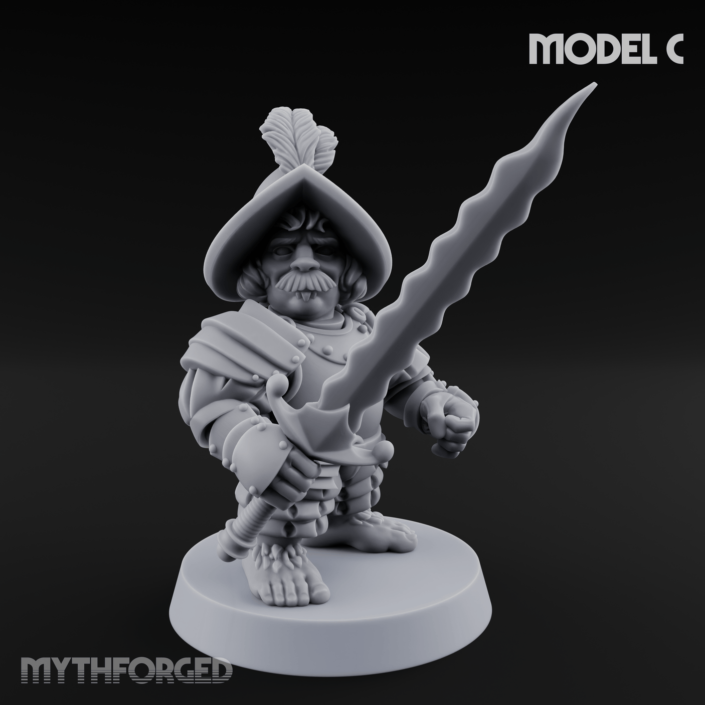 Swinging Low Halfling Greatsword Unit C Miniature for Dungeons and Dragons, Pathfinder or other TTRPGs