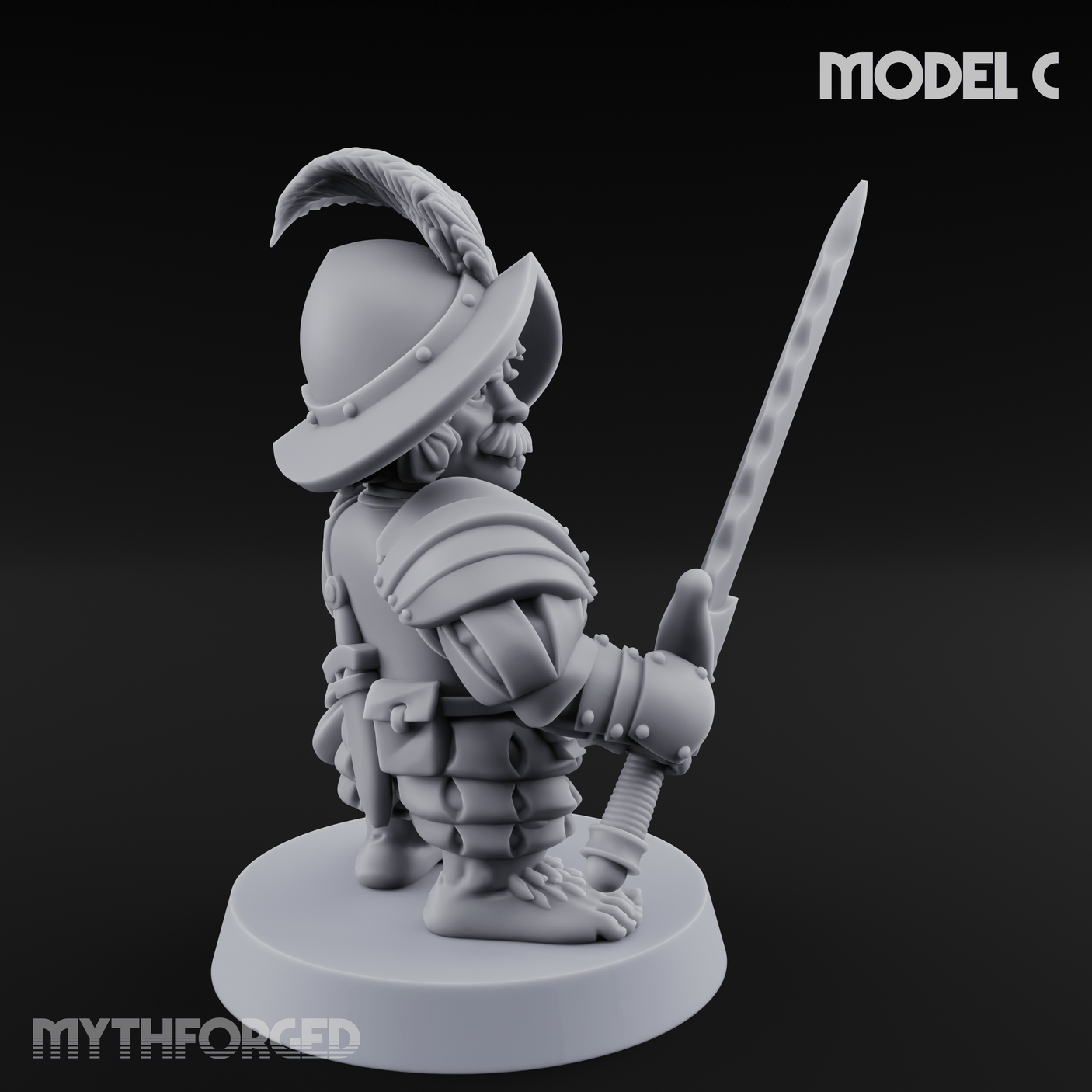 Swinging Low Halfling Greatsword Unit C Miniature for Dungeons and Dragons, Pathfinder or other TTRPGs