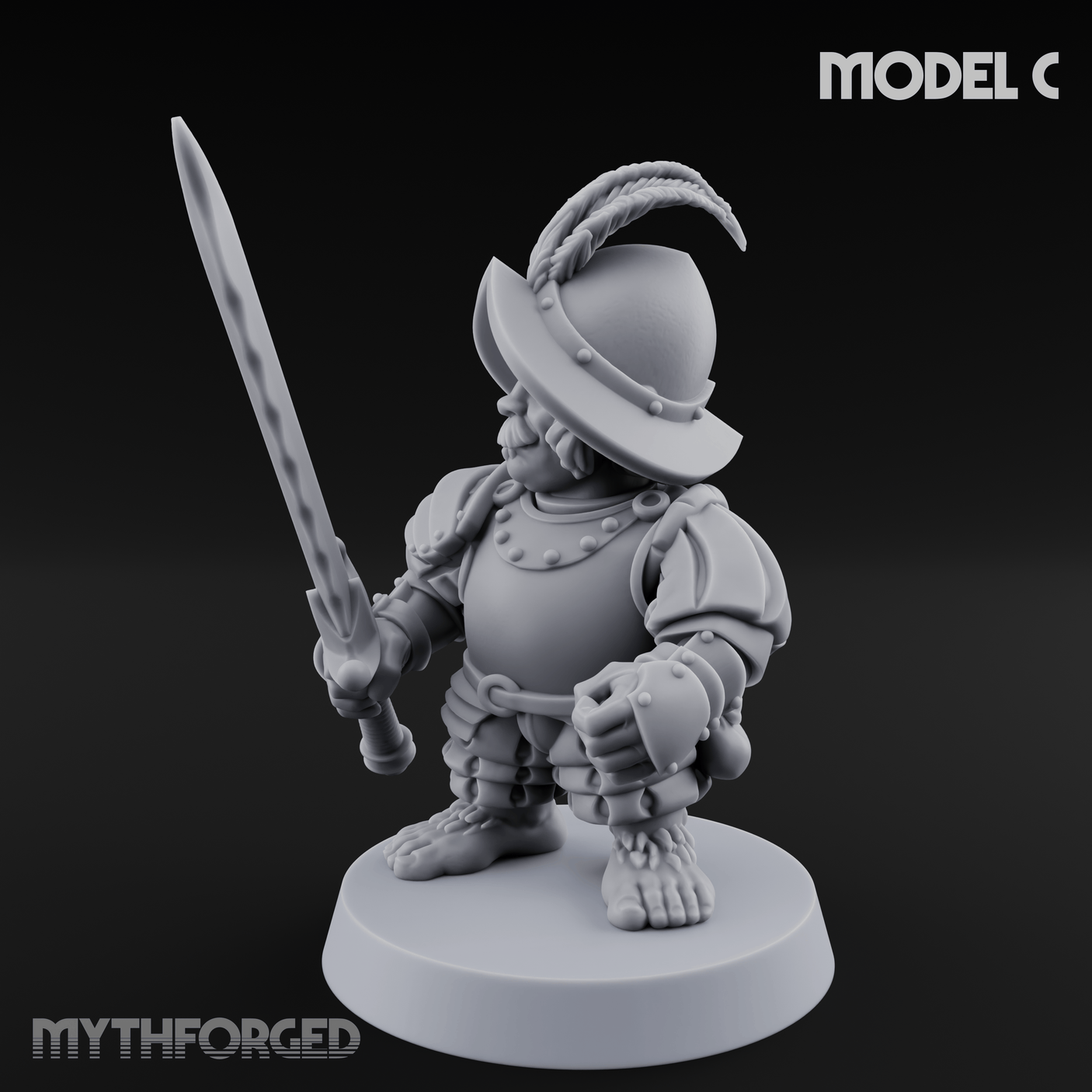 Swinging Low Halfling Greatsword Unit C Miniature for Dungeons and Dragons, Pathfinder or other TTRPGs