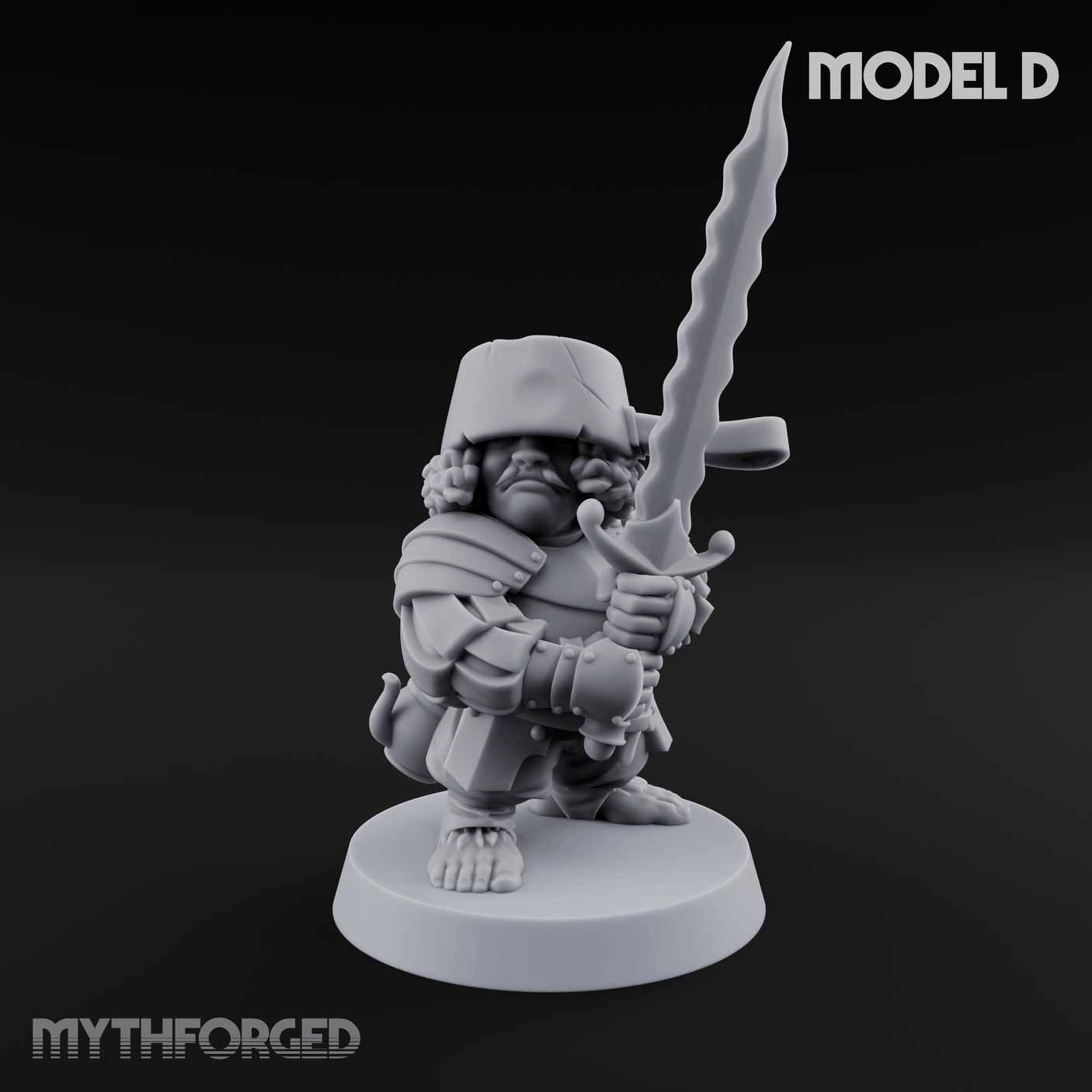 Swinging Low Halfling Greatsword Unit Miniature for Dungeons and Dragons, Pathfinder or other TTRPGs
