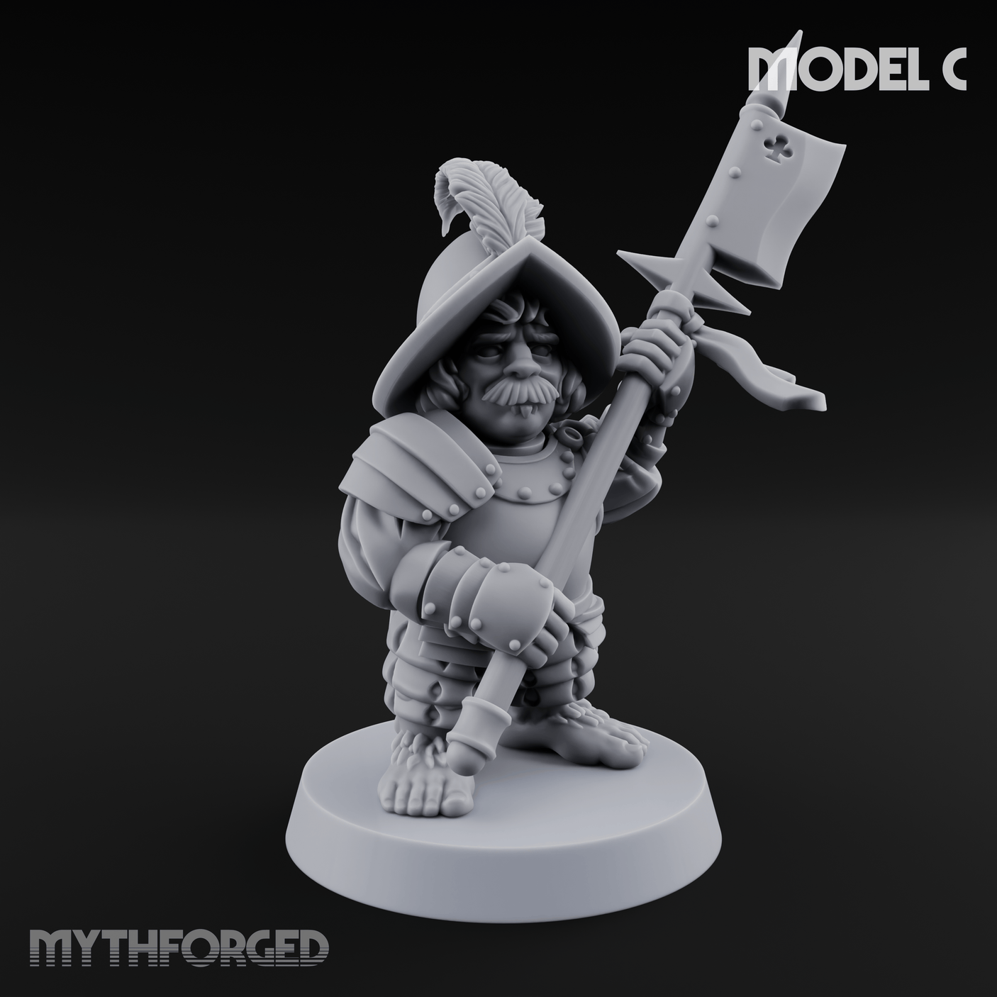 Feather Flourishing Halfling Halberdiers Miniature for Dungeons and Dragons, Pathfinder or other TTRPGs