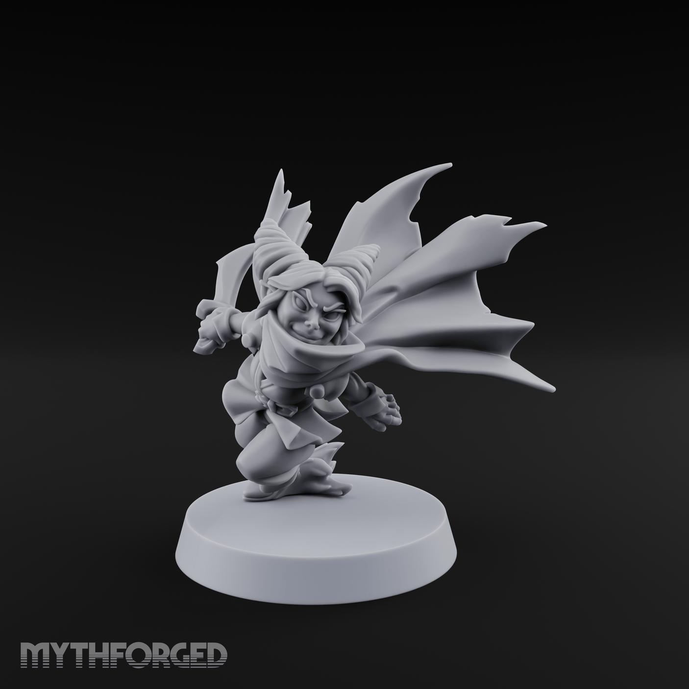 Cape Billowing Skyward Halfling Rogue Miniature for Dungeons and Dragons, Pathfinder or other TTRPGs