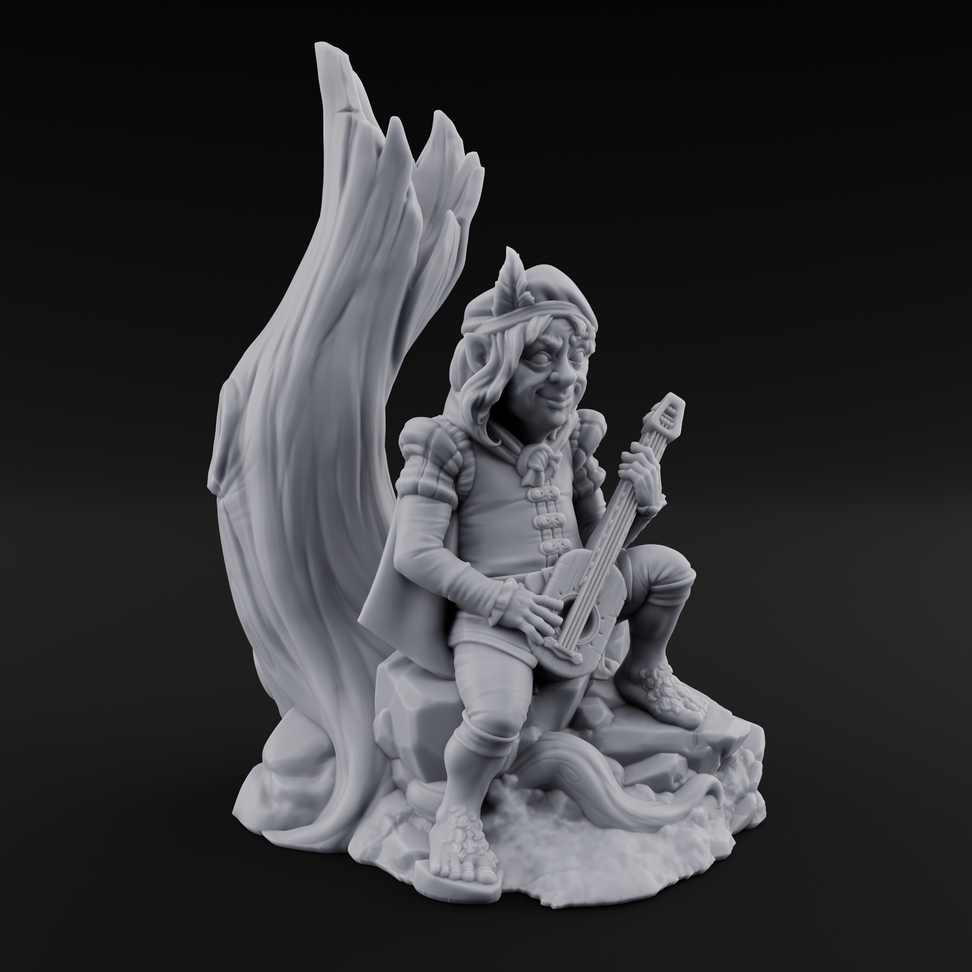 Strumming By The Stump Halfling Bard Miniature for Dungeons and Dragons, Pathfinder or other TTRPGs