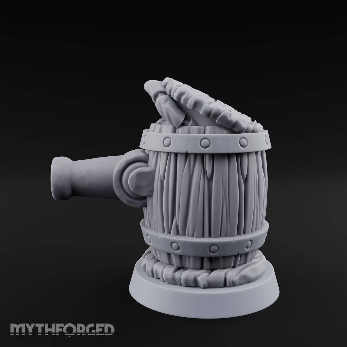 Barrel Popping Halfling Cannoneer Miniature for Dungeons and Dragons, Pathfinder or other TTRPGs