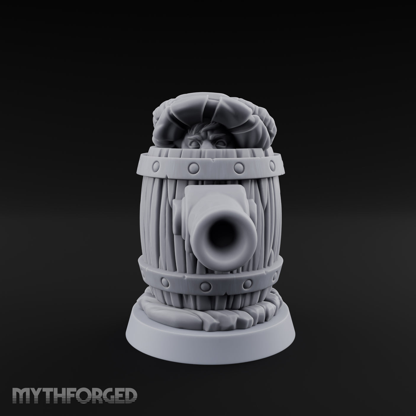 Barrel Popping Halfling Cannoneer Miniature for Dungeons and Dragons, Pathfinder or other TTRPGs