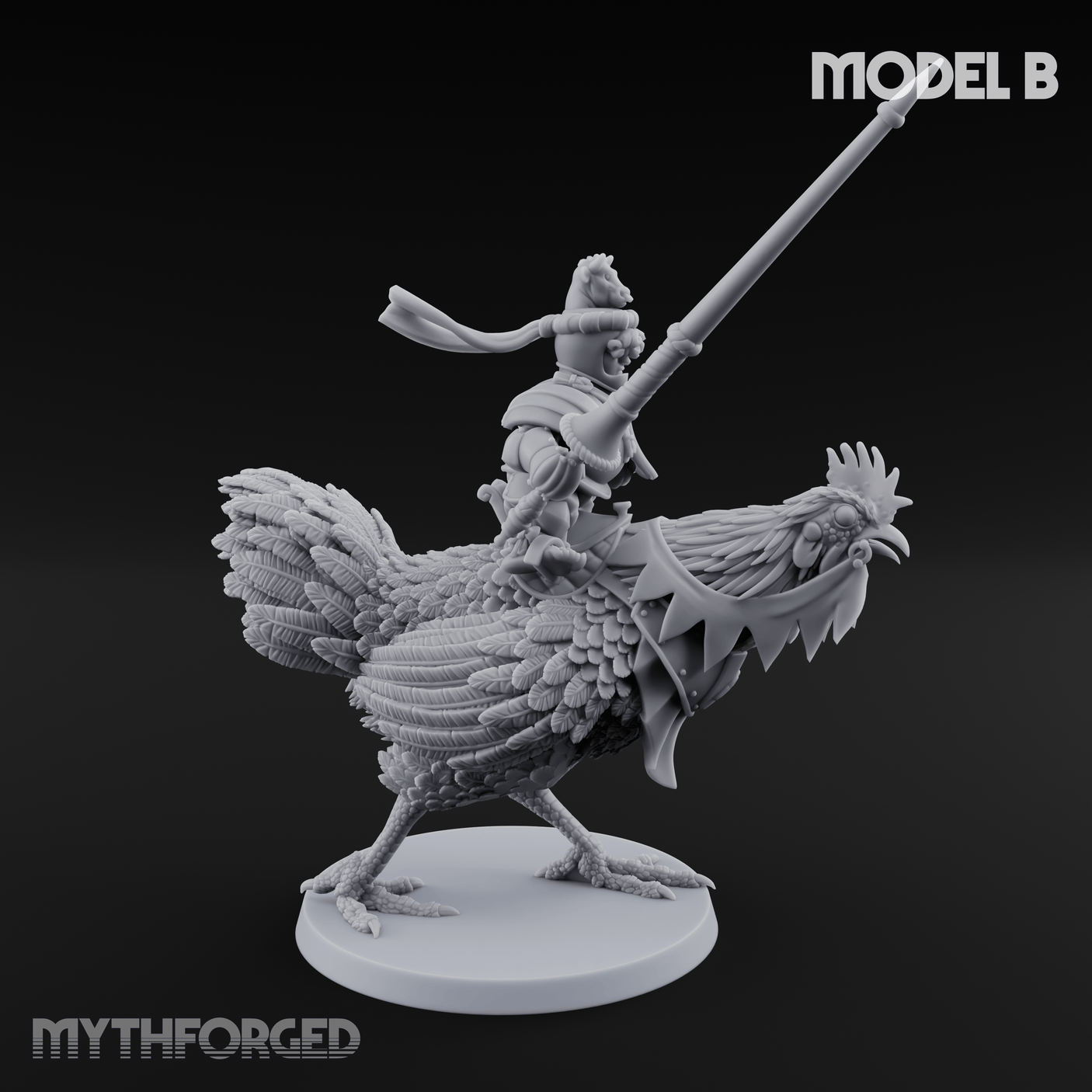 Regally Mounted Halfling Chicken Riders B Miniature for Dungeons and Dragons, Pathfinder or other TTRPGs