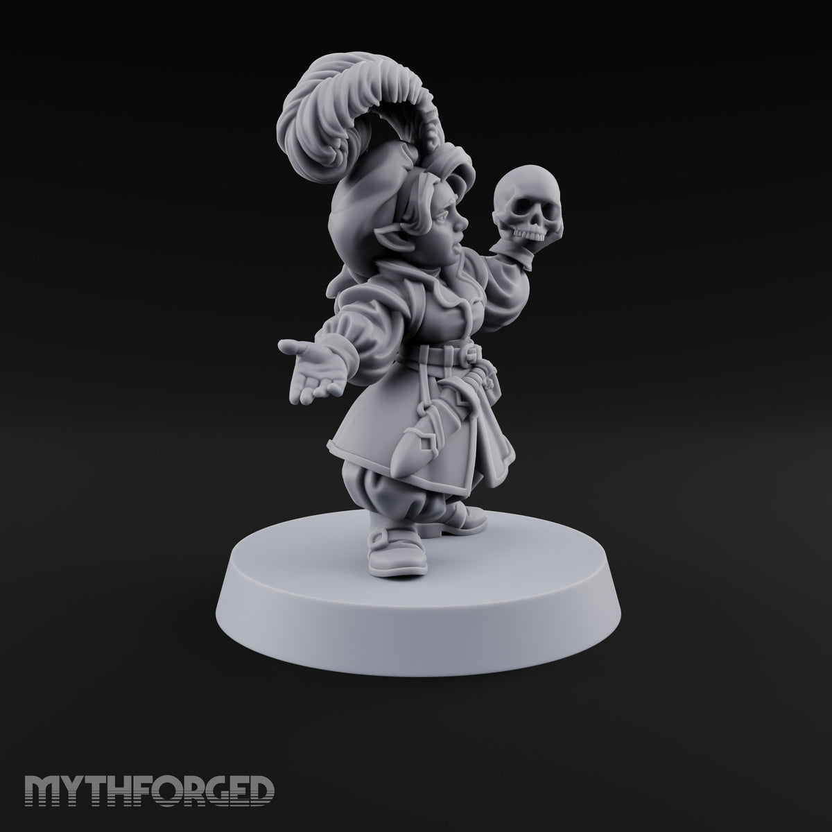 Reading Her Own Reviews Halfling Female Bard with Lute and Book — Skull and Open Hand