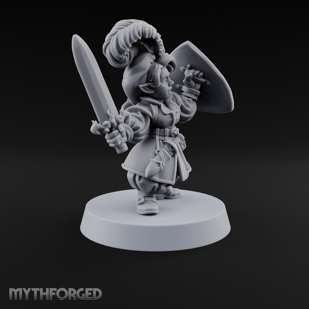 Reading Her Own Reviews Halfling Female Bard with Lute and Book — Sword and Shield