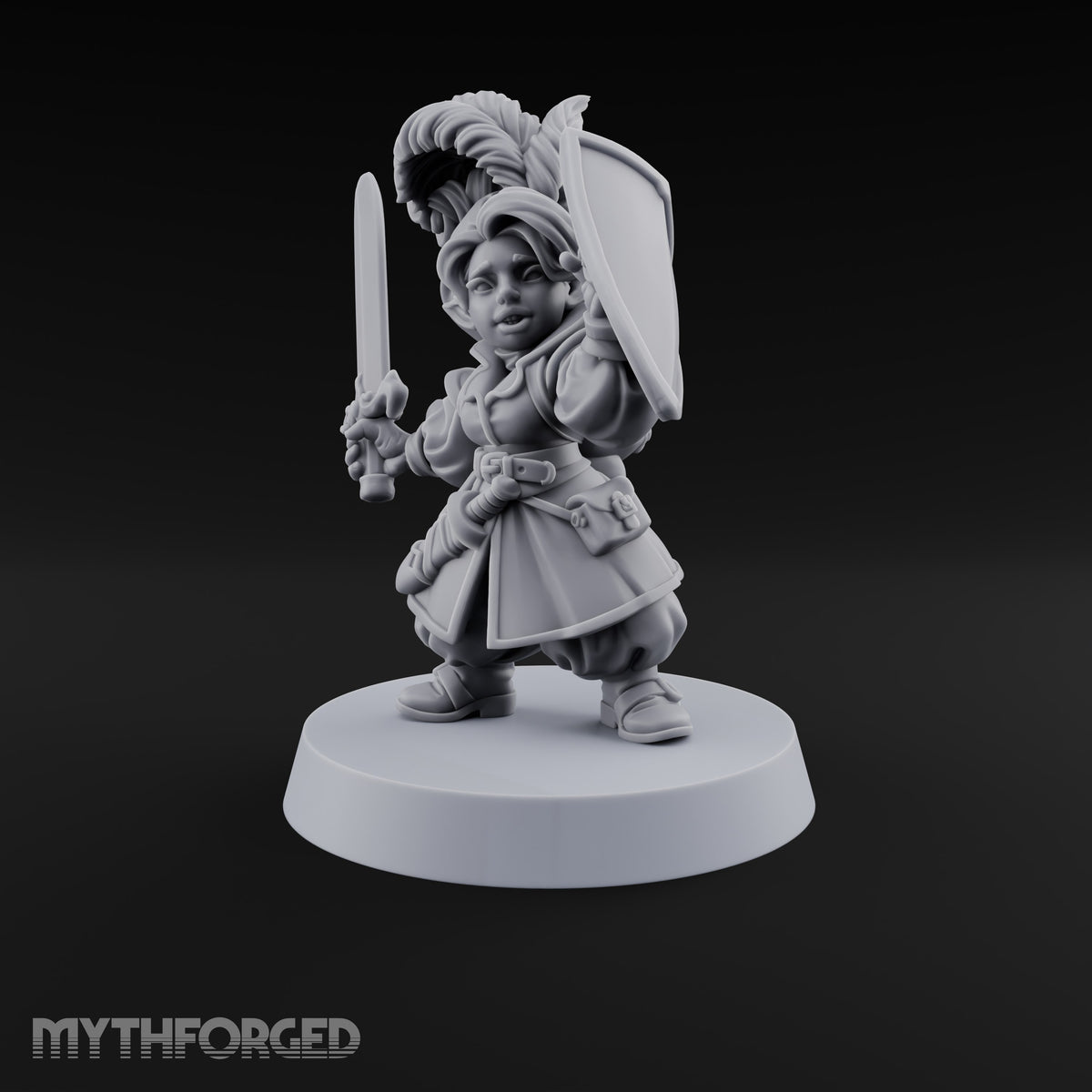 Reading Her Own Reviews Halfling Female Bard with Lute and Book — Sword and Shield