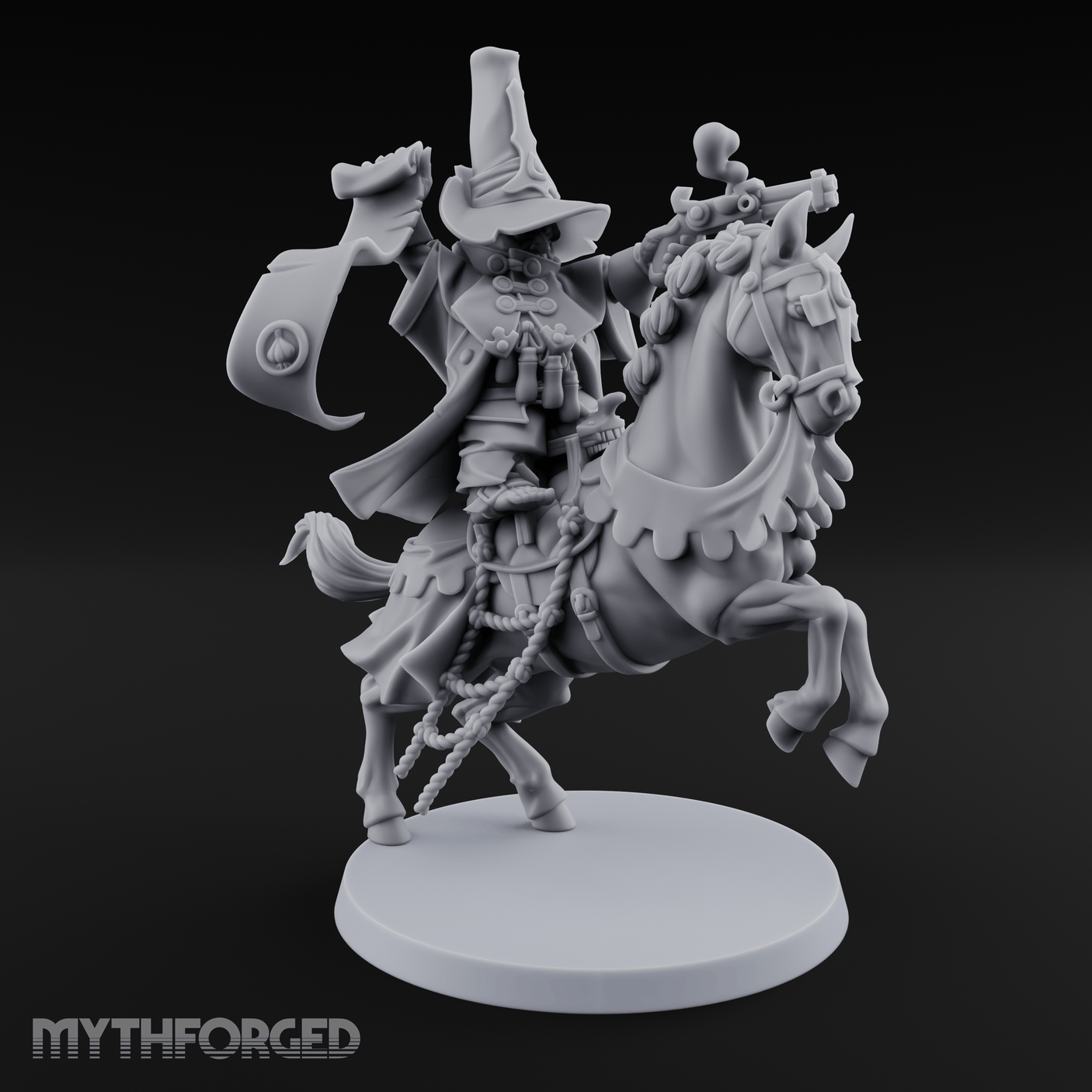 Pistol Waving Mounted Halfling Inquisitor Miniature for Dungeons and Dragons, Pathfinder or other TTRPGs