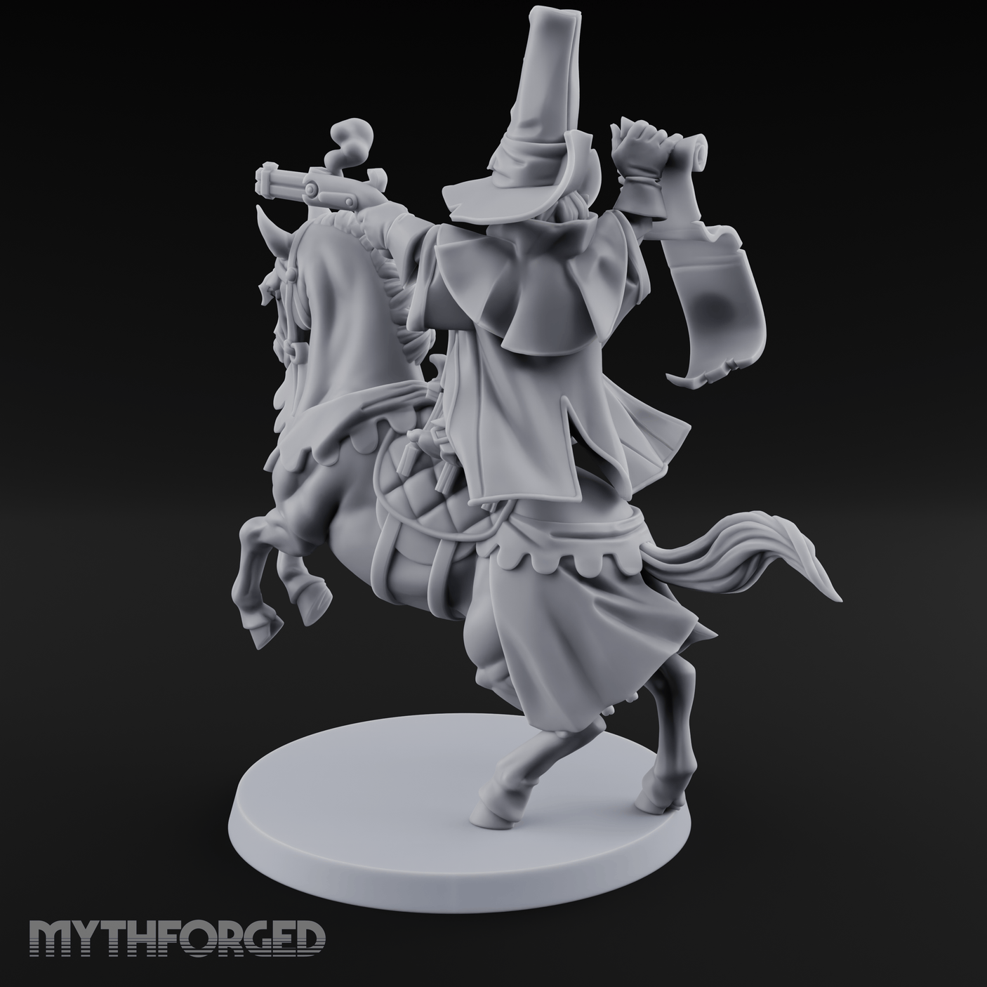 Pistol Waving Mounted Halfling Inquisitor Miniature for Dungeons and Dragons, Pathfinder or other TTRPGs