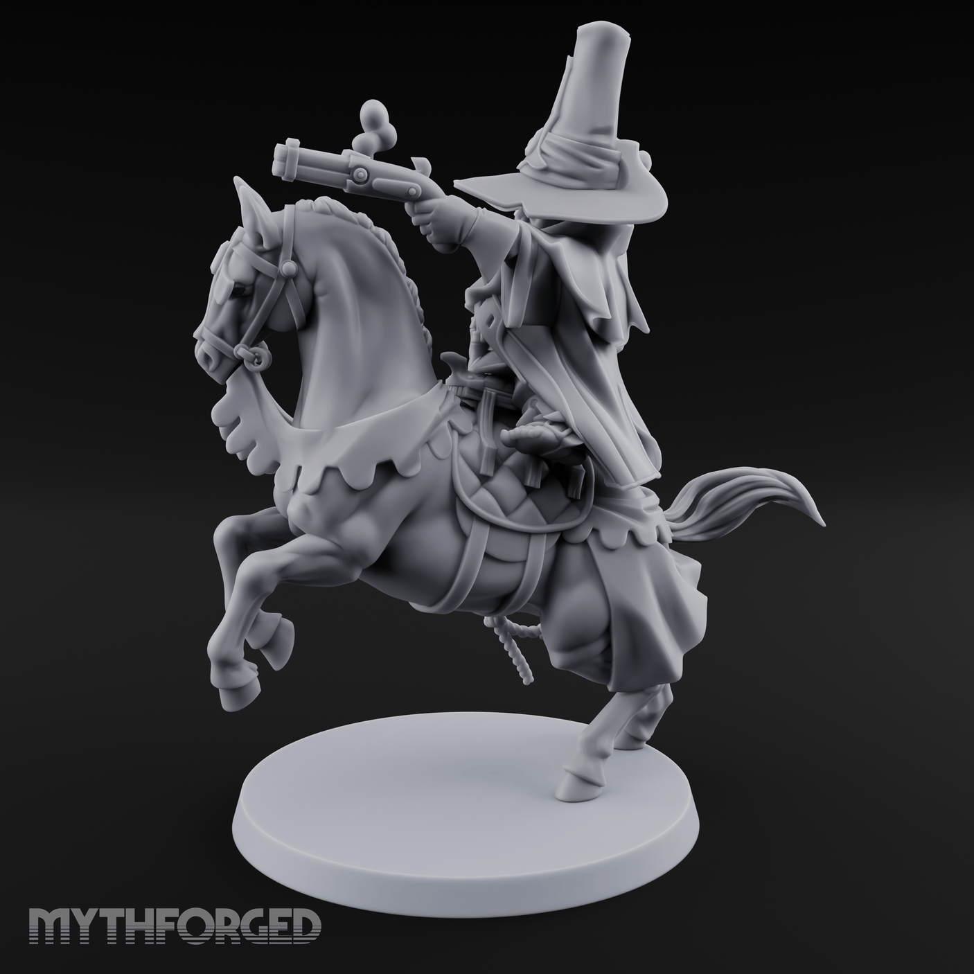 Pistol Waving Mounted Halfling Inquisitor Miniature for Dungeons and Dragons, Pathfinder or other TTRPGs