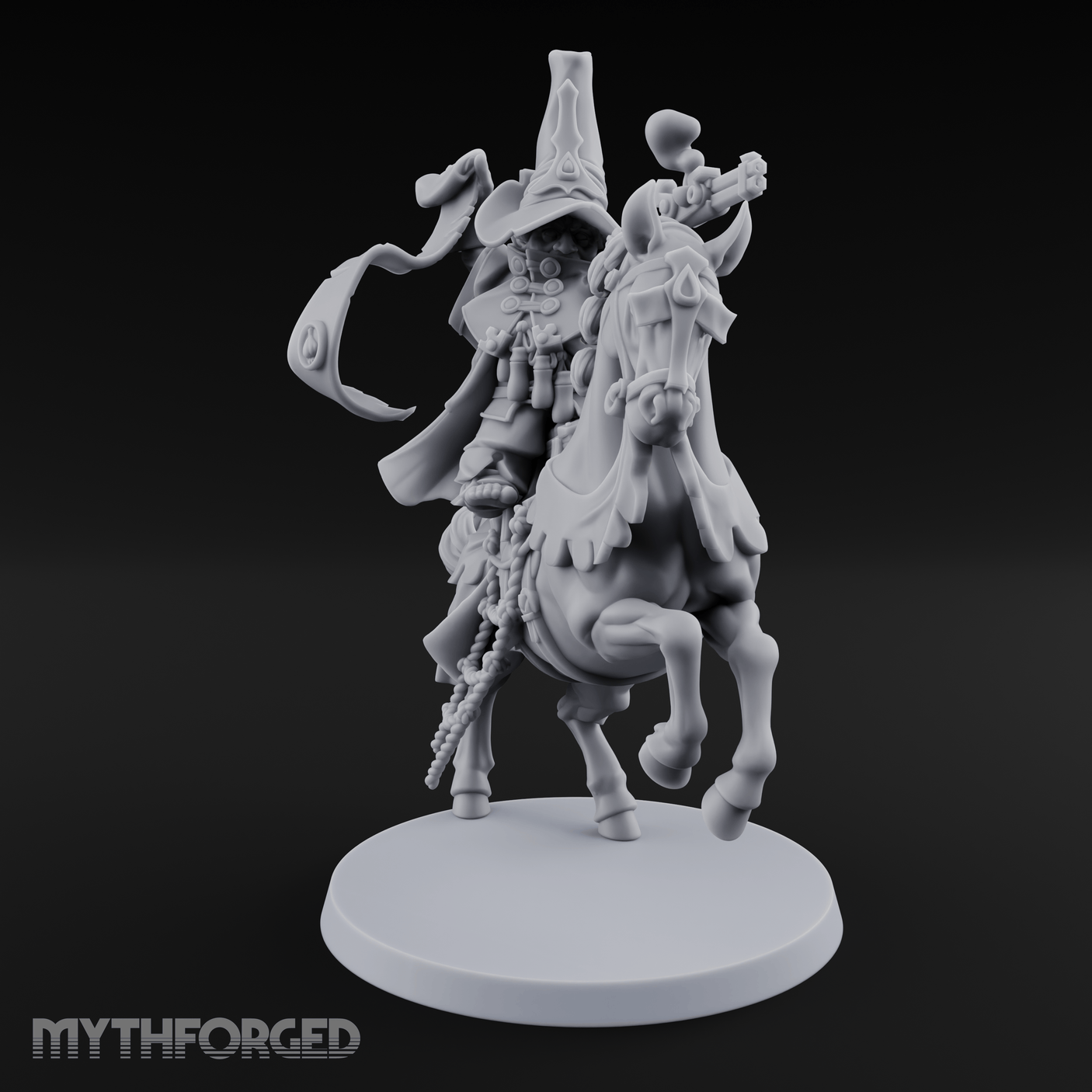 Pistol Waving Mounted Halfling Inquisitor Miniature for Dungeons and Dragons, Pathfinder or other TTRPGs