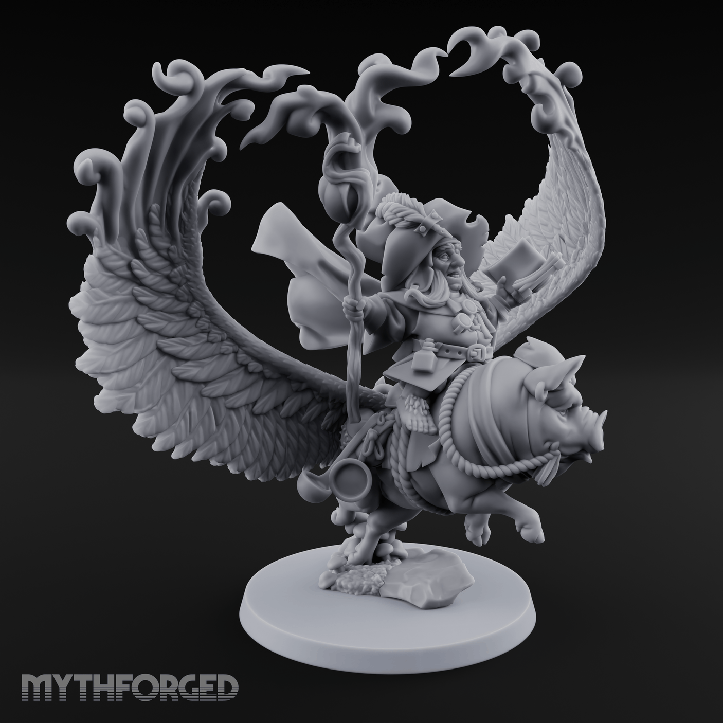 Rainbow Pig Riding Halfling Mage Miniature for Dungeons and Dragons, Pathfinder or other TTRPGs