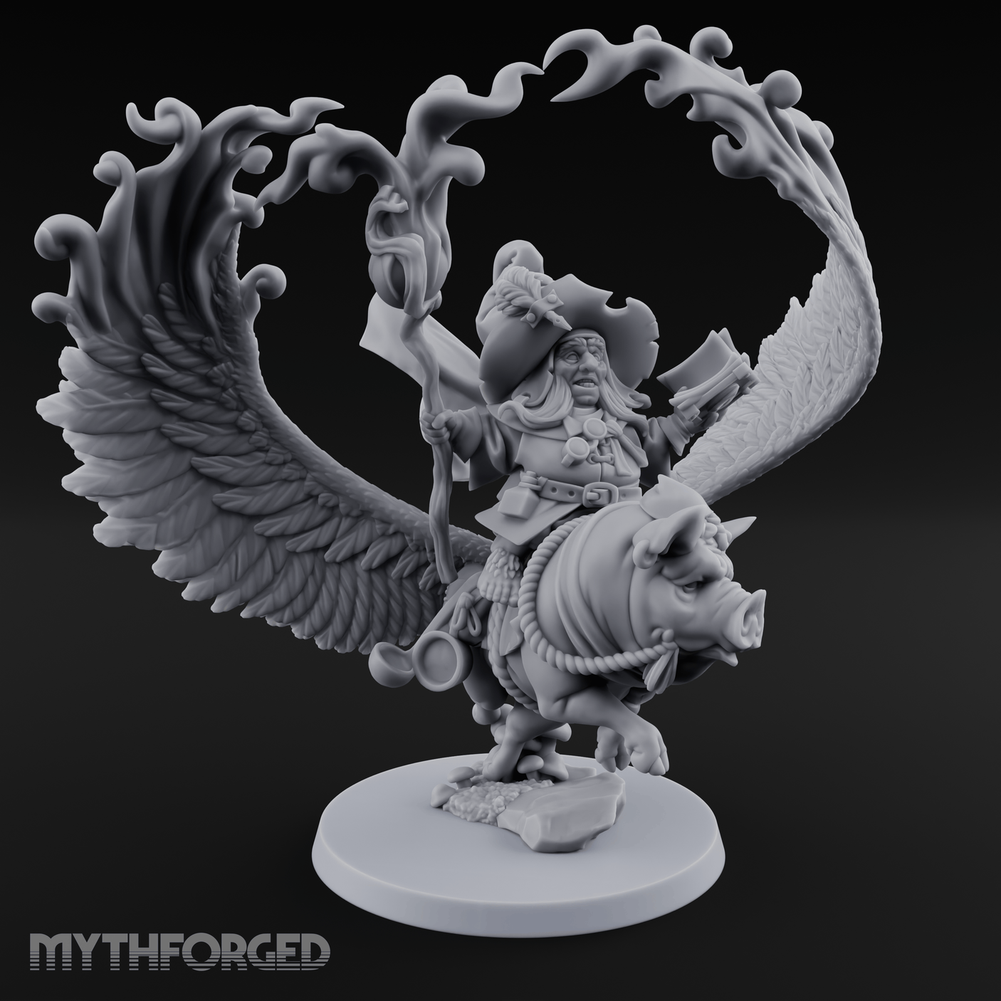 Rainbow Pig Riding Halfling Mage Miniature for Dungeons and Dragons, Pathfinder or other TTRPGs