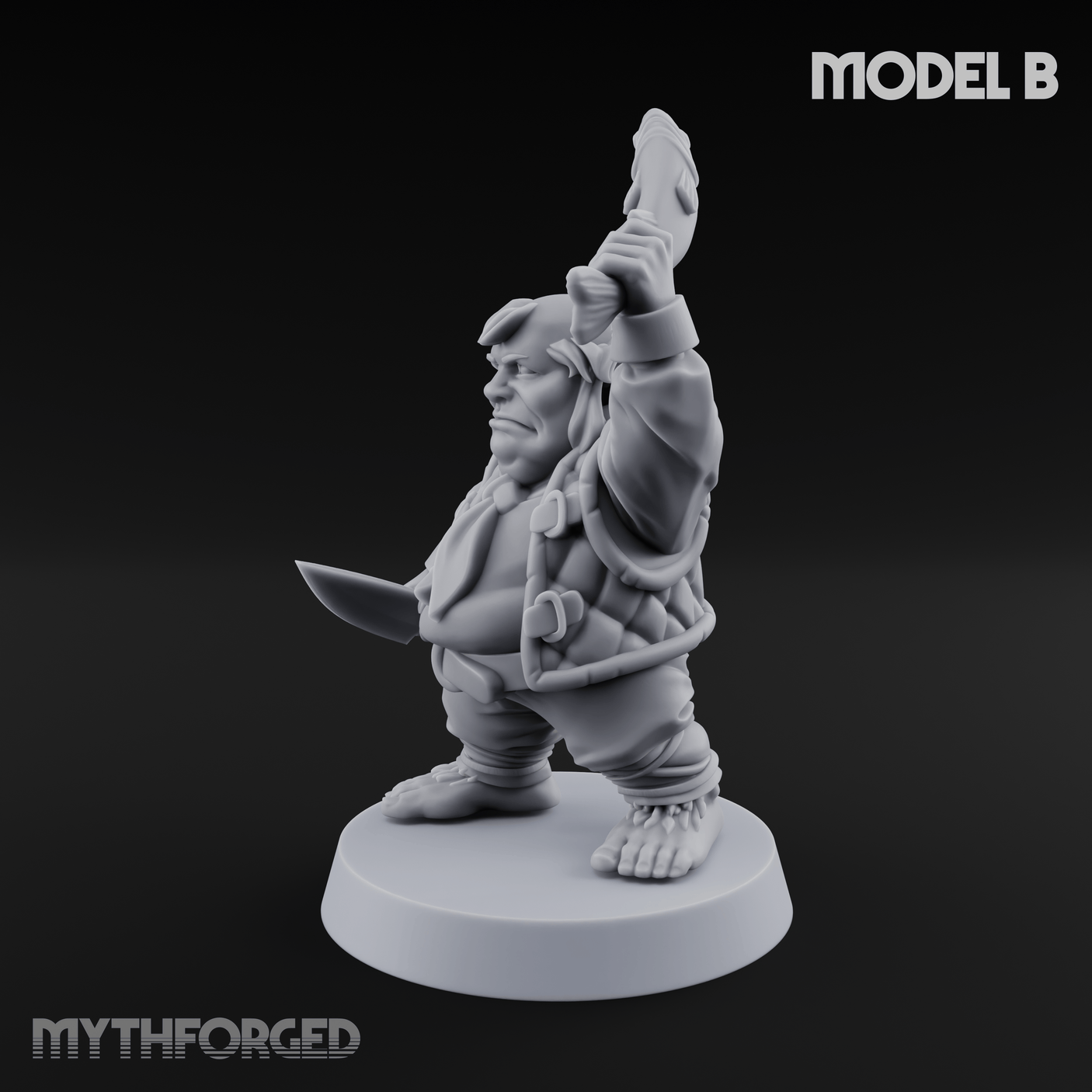 Makeshift Weapons Held High Halfling Militia B Miniature for Dungeons and Dragons, Pathfinder or other TTRPGs